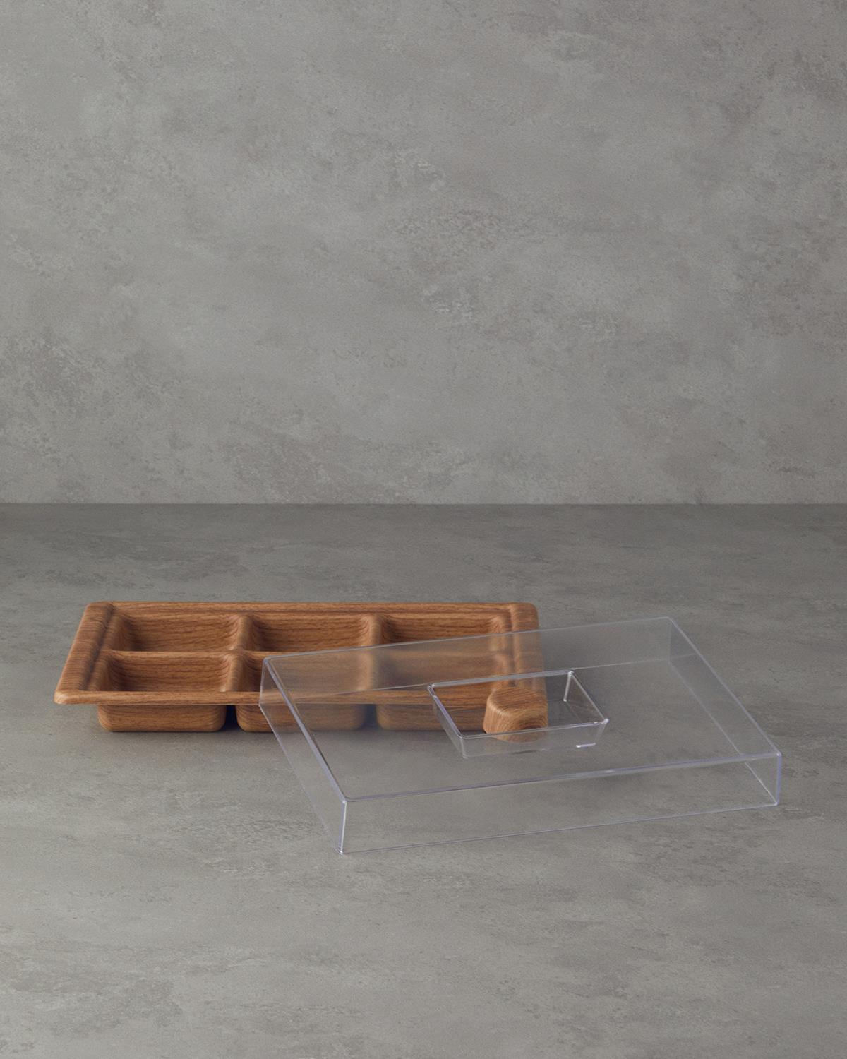 Lunch box cu 6 compartimente, Alita, plastic, 35,5x23,5 cm, maro deschis