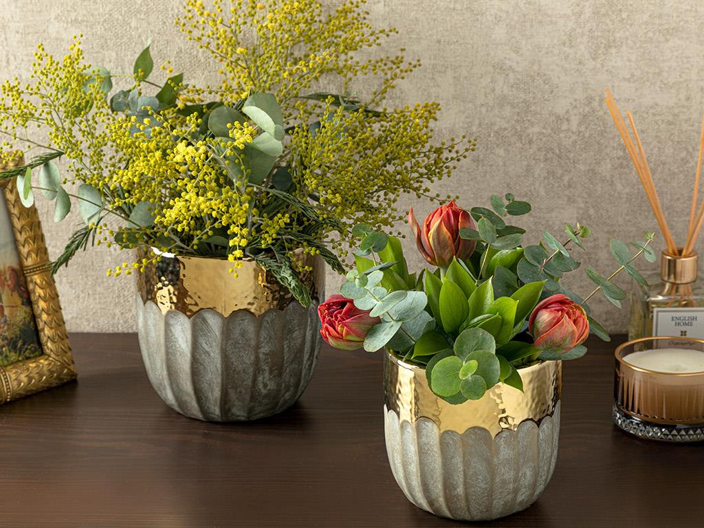 Vaza, Megan, gresie ceramica, 15x15x14,5 cm, auriu