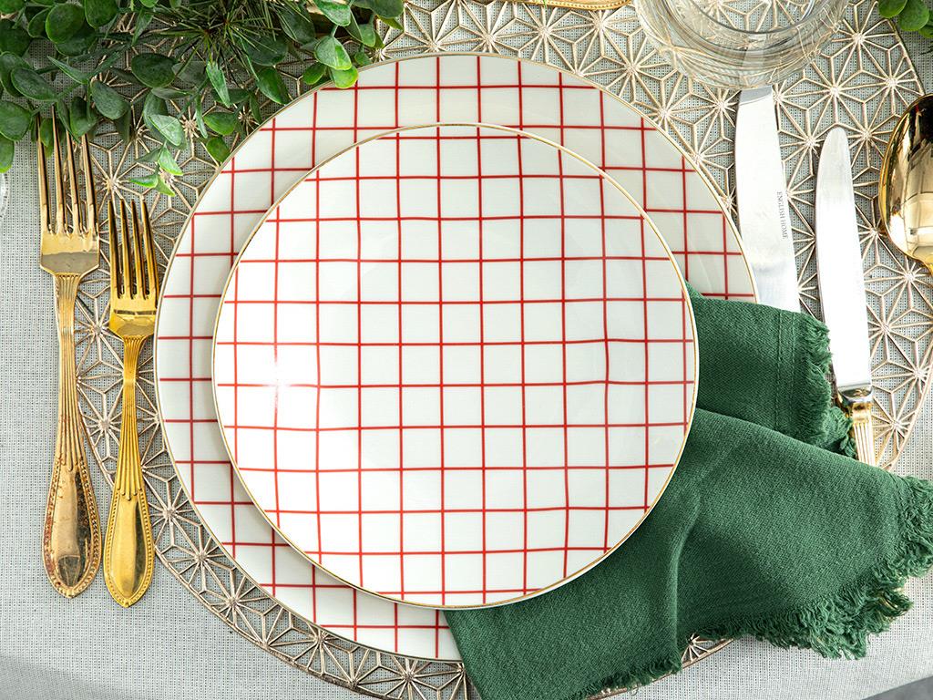 Modern Check bone porcelain Cake Plate 20 cm Red