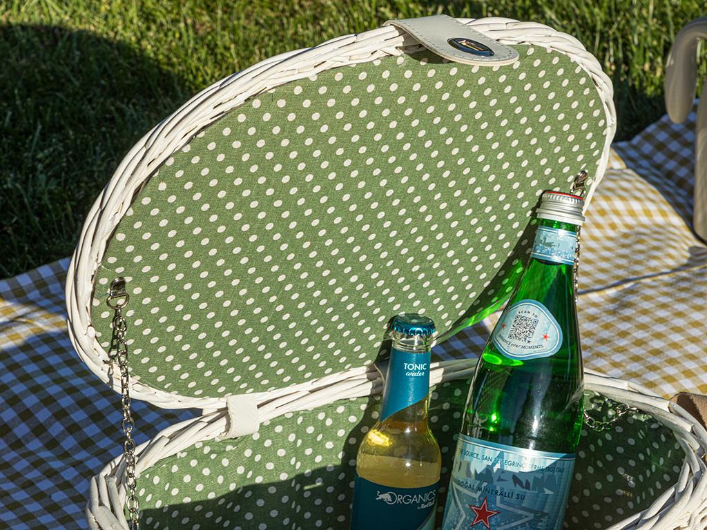Natural Dots Coș De Picnic, Paie, 39*28*22 Cm, Argintiu