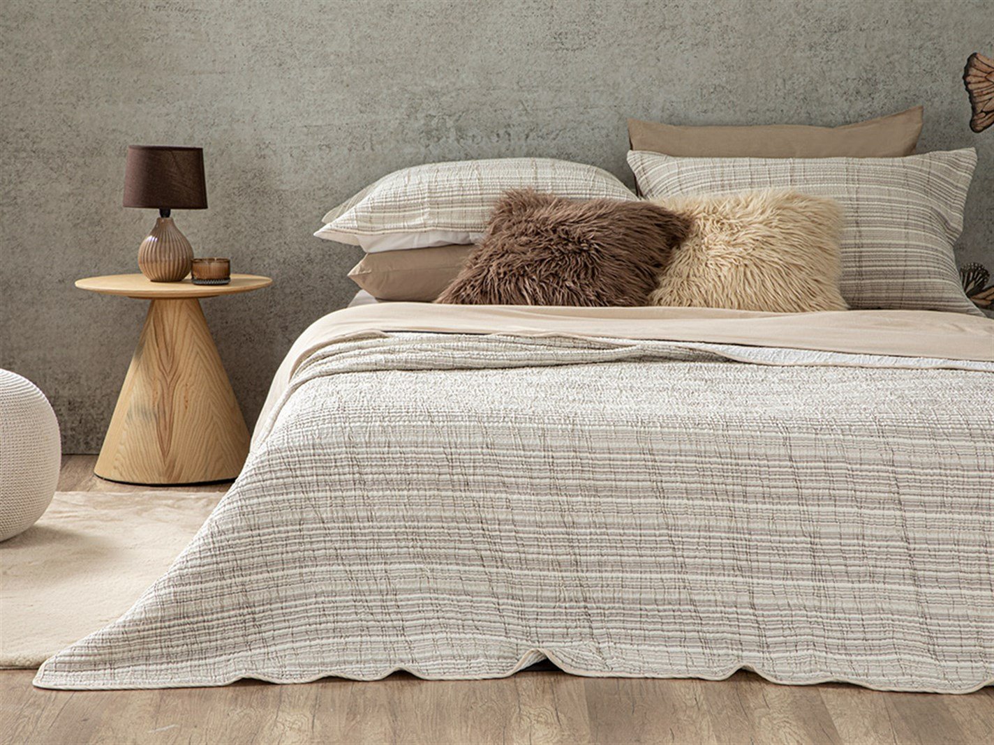 Naturel Lines Dolgulu İpliği Boyalı  King Size  SET CUVERTURĂ DE PA 260x280 cm Beige