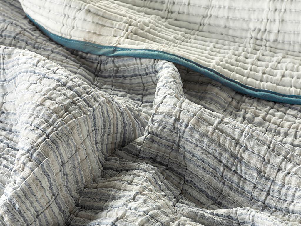Set cuvertură pat cu fețe de pernă, King size, Naturel Lines, poliester, 260x280 cm, bleu