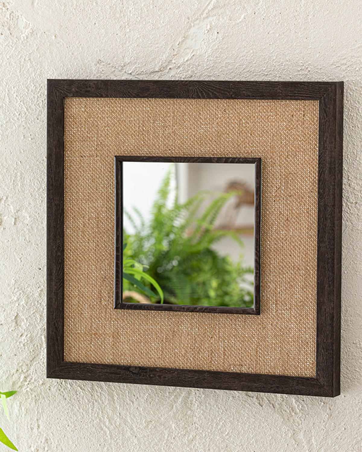 Oglindă de perete, Natural, plastic-mdf-rattan, 40x40 cm, maro