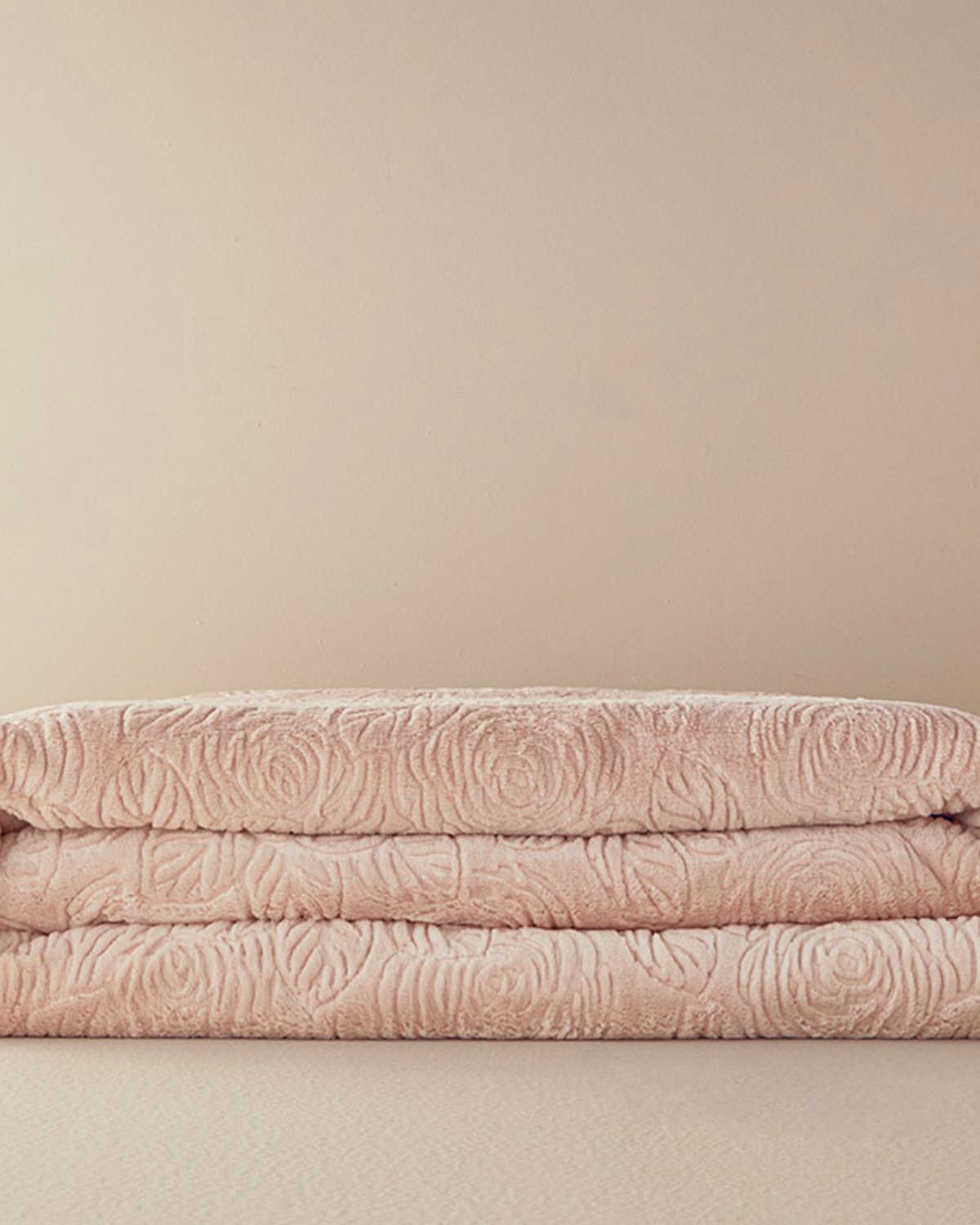 Pătură, pentru două persoane, Shabby Rose, poliester, 200x220 cm, roz pudră