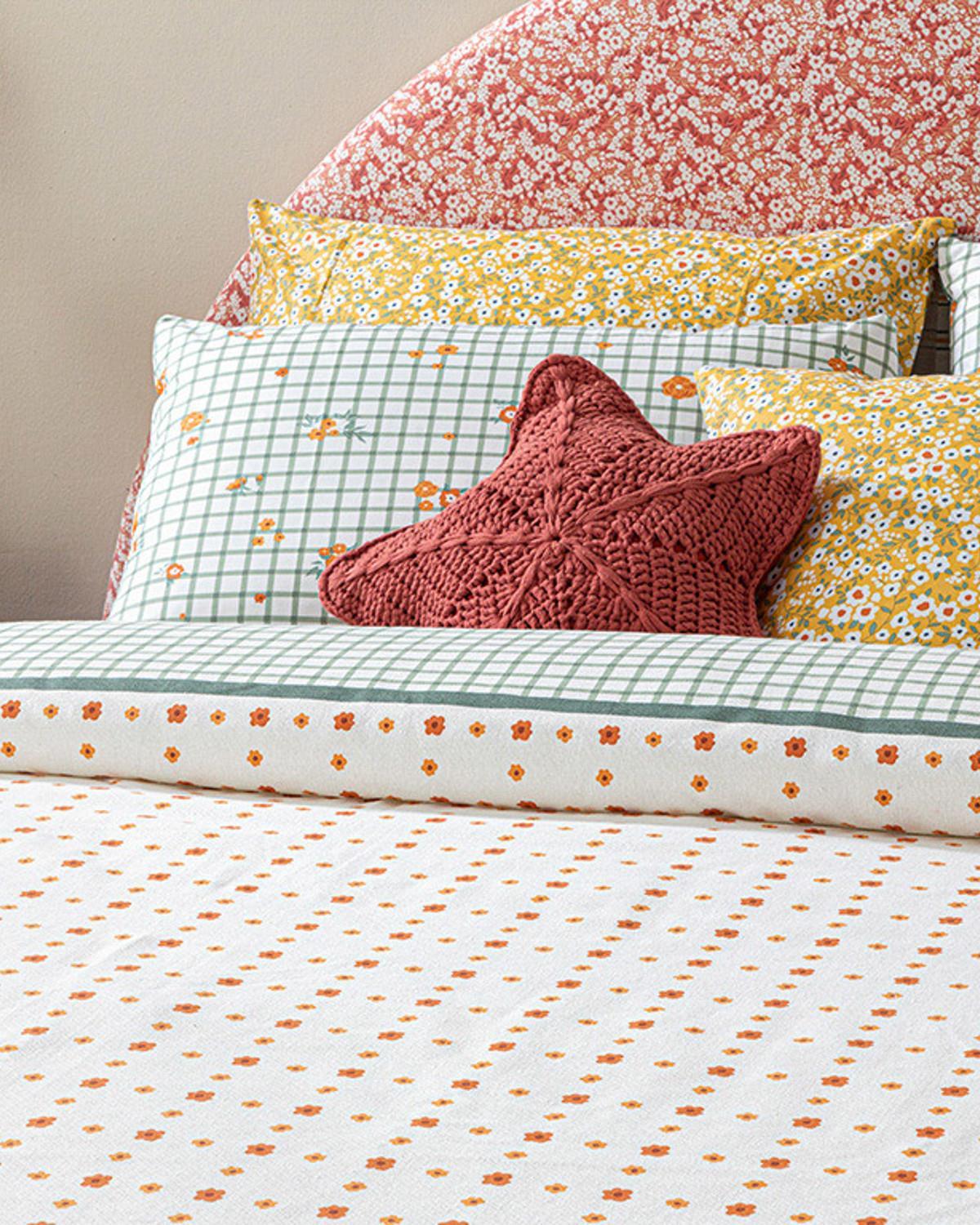 Bloom Check Printed King Size Summer Blanket 240x220 cm Orange,