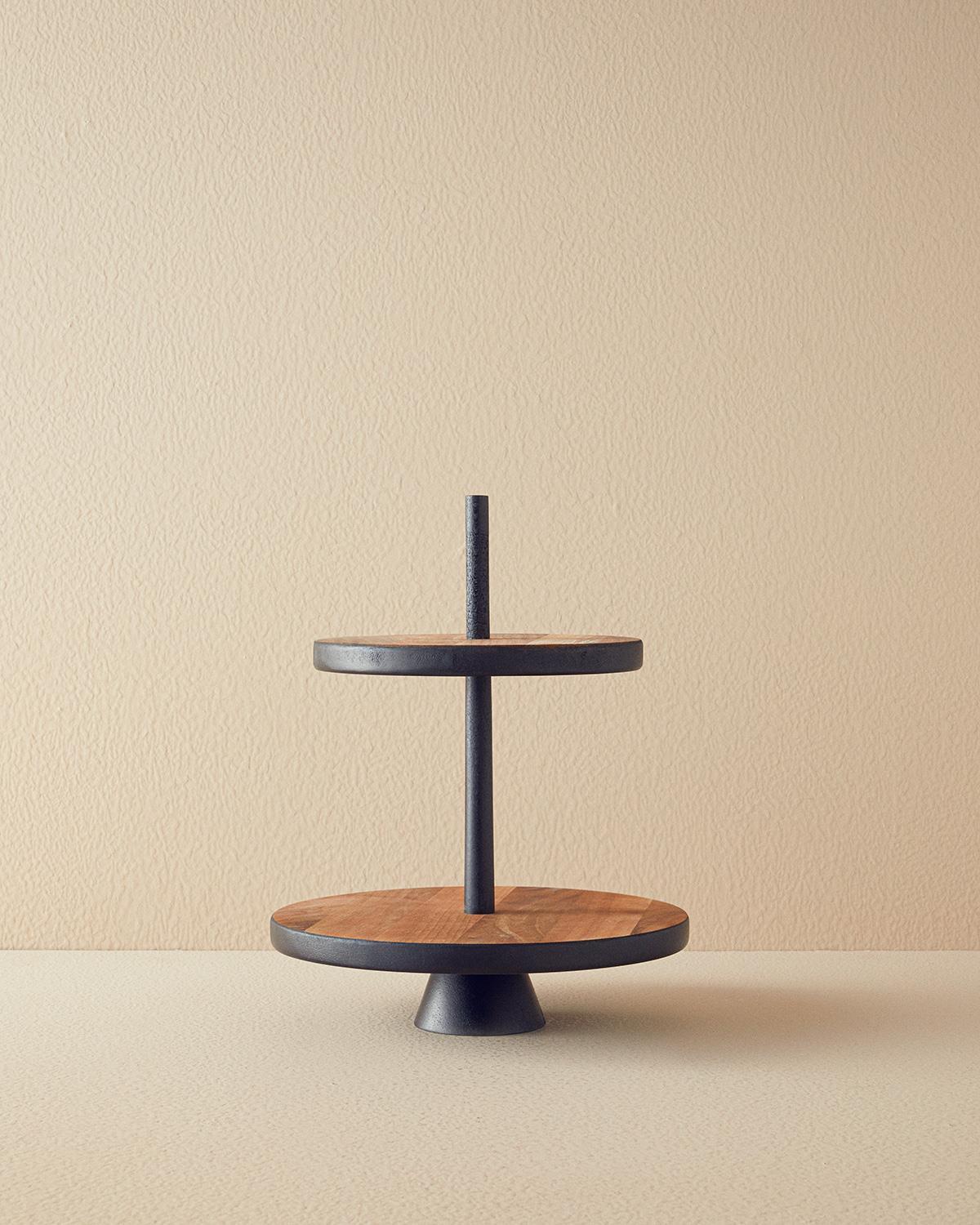 Platou de servire etajat, Modern Wood, lemn de nuc, 28 cm, maro