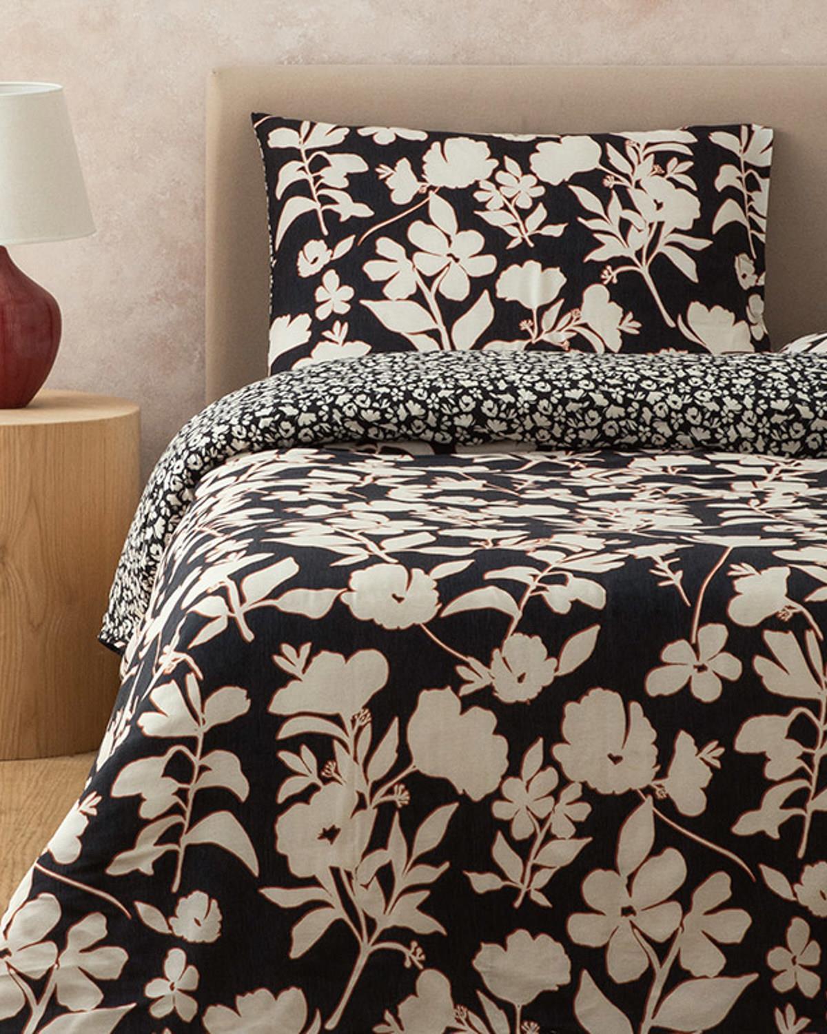 Set husa de pilota cu o fata de perna pentru o persoana, Grandiflora, bumbac-viscoza, 160x220 cm/50x70 cm, antracit-terr