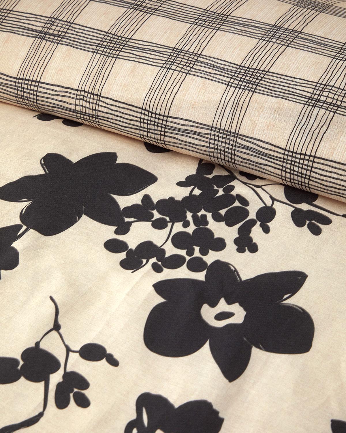 Set husa de pilota cu o fata de perna pentru o persoana, Cosmos Garden, bumbac-viscoza, 160x220 cm/50x70 cm, bej