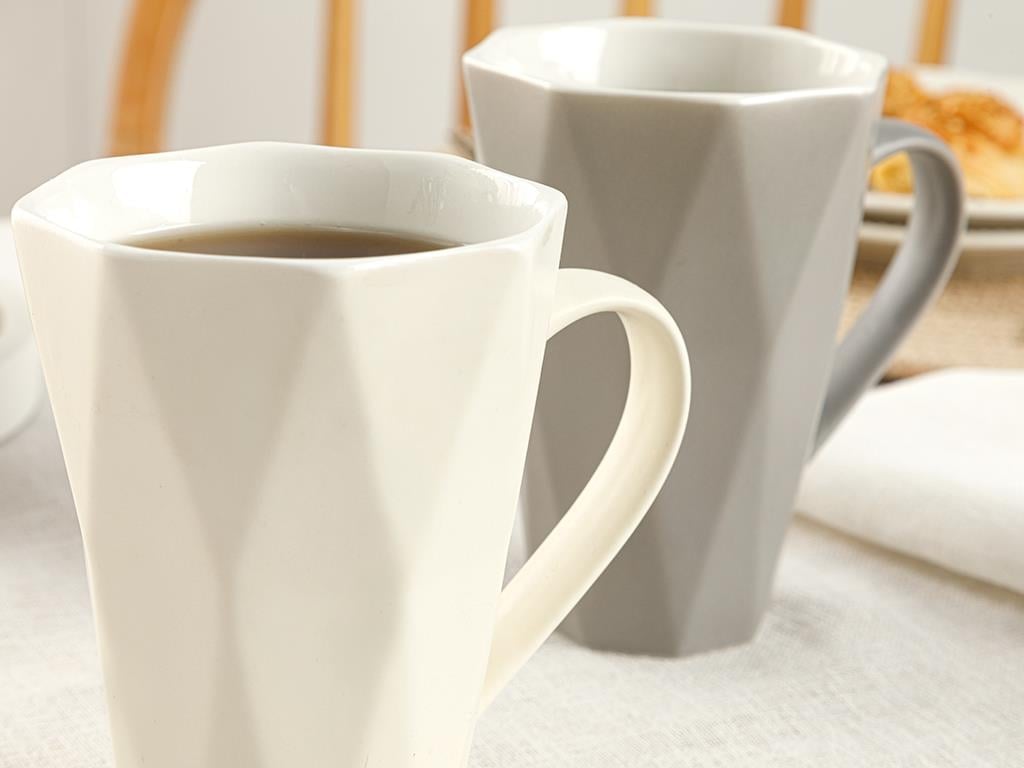 Set 2 căni, Talia, porțelan, 350 ml, alb - gri