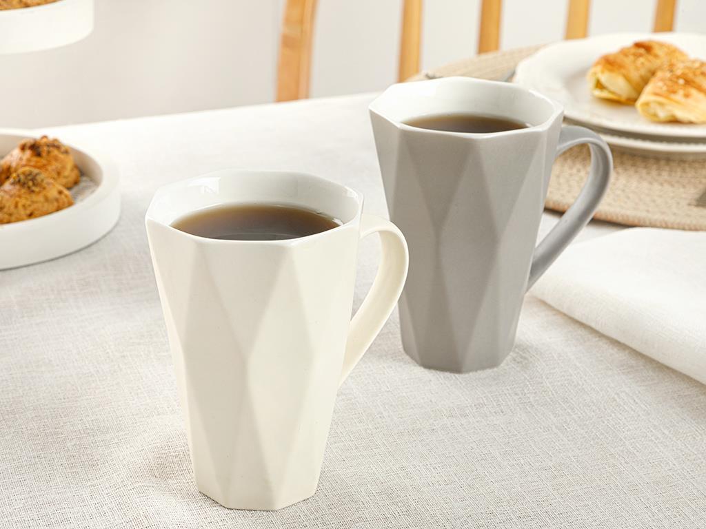 Set 2 căni, Talia, porțelan, 350 ml, alb - gri