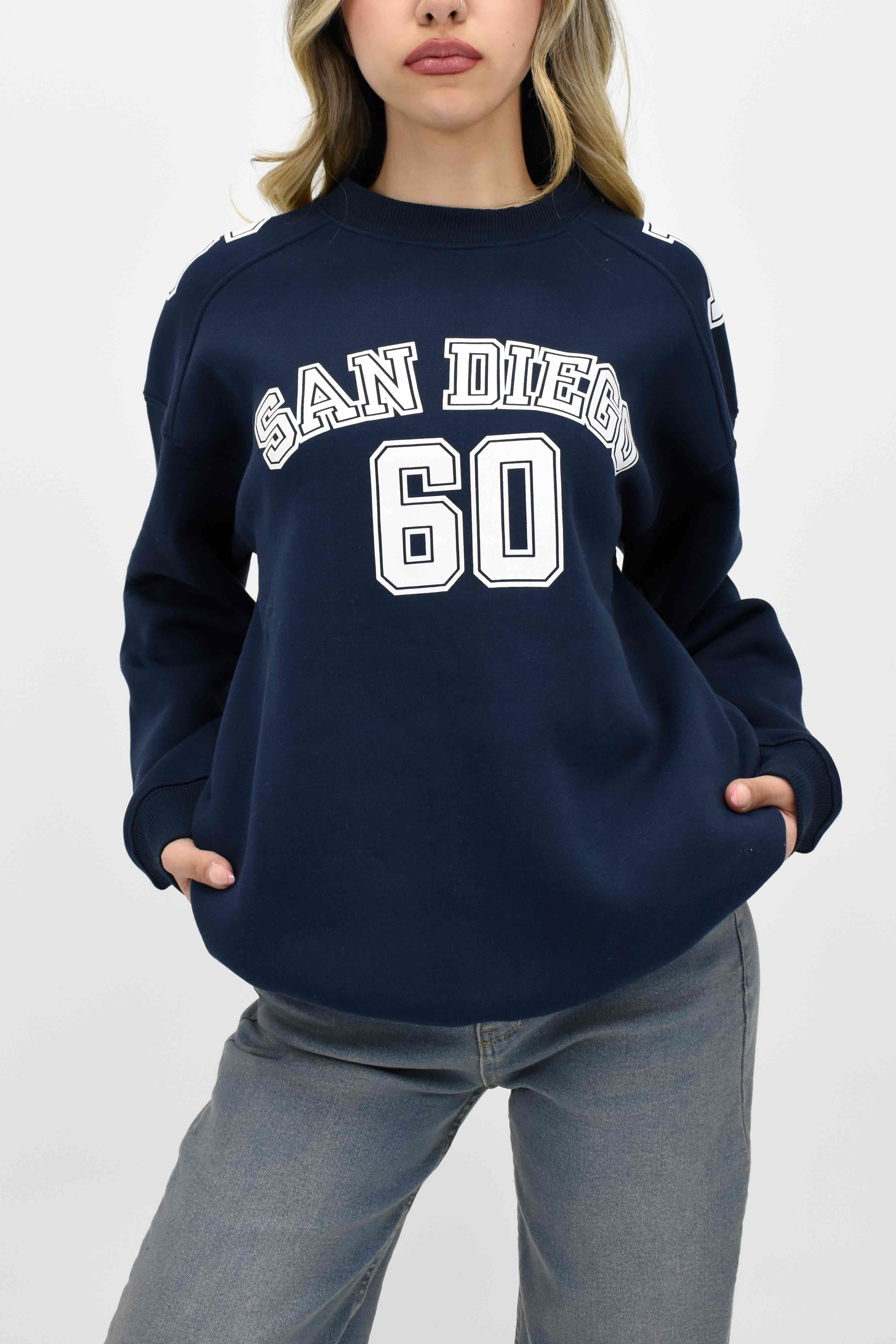 Baskılı Oversize Sweatshirt-Lacivert