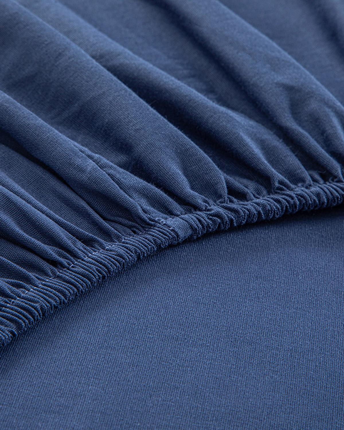Plain Cottony For One Person Fitted Sheet 100x200 cm Midnight Blue