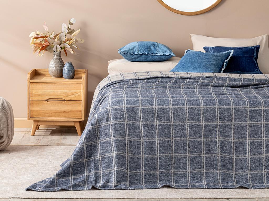 Checks Soft Cotton Double Person Blanket 180x220 cm Anthracite