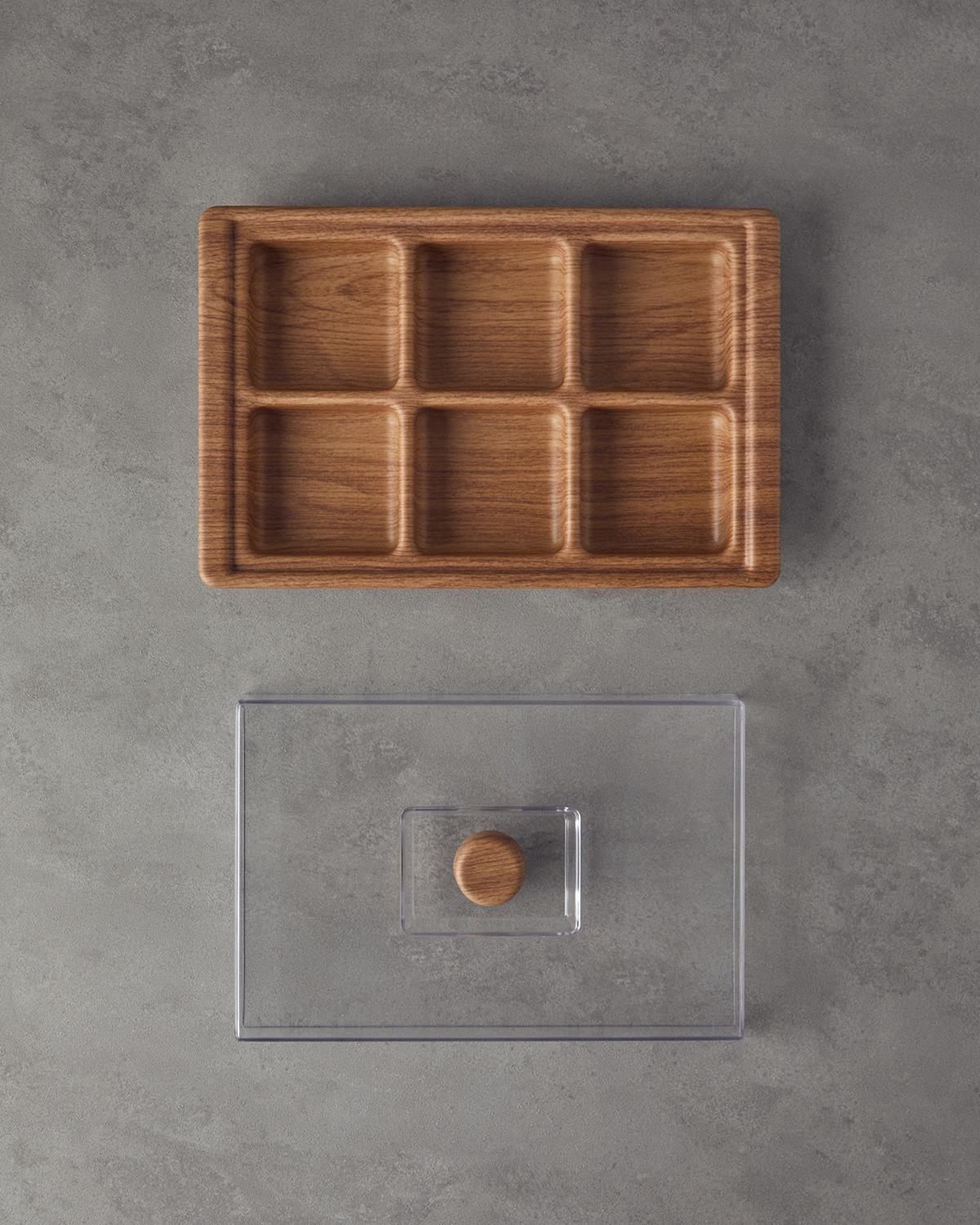 Alita Plastic Wooden Appearance Breakfast Container 35,5x23,5 cm Light Brown.