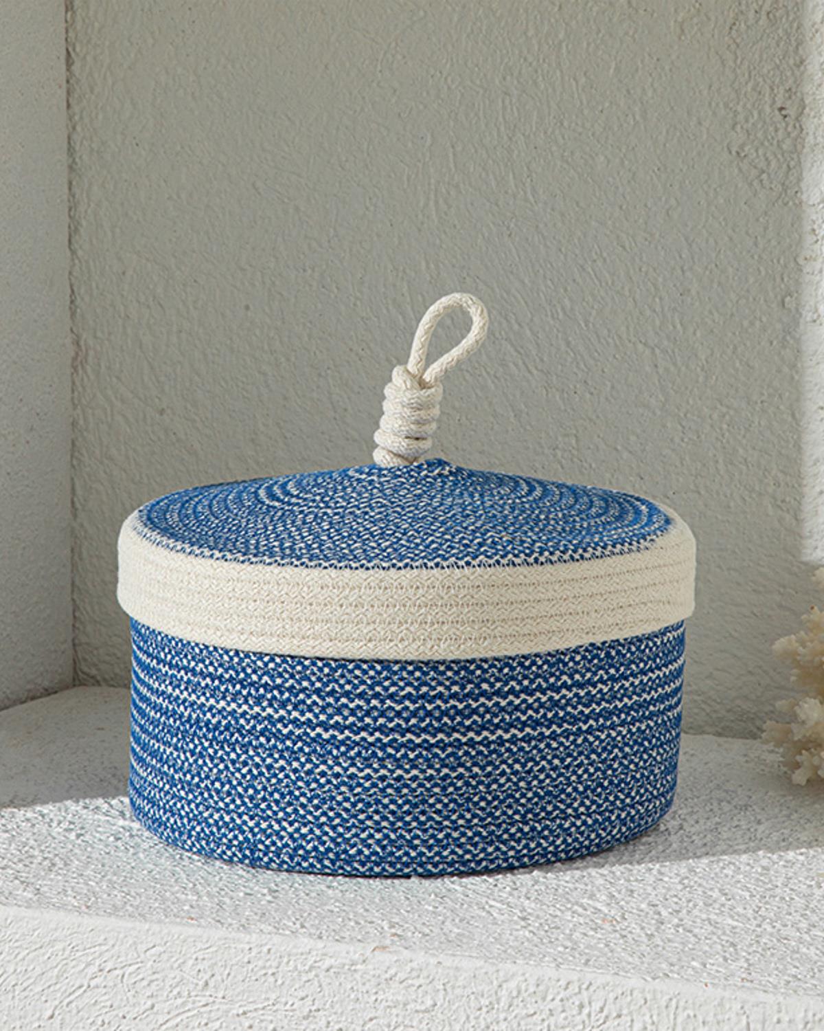Knitting Storage Box 22x12 cm Blue-White