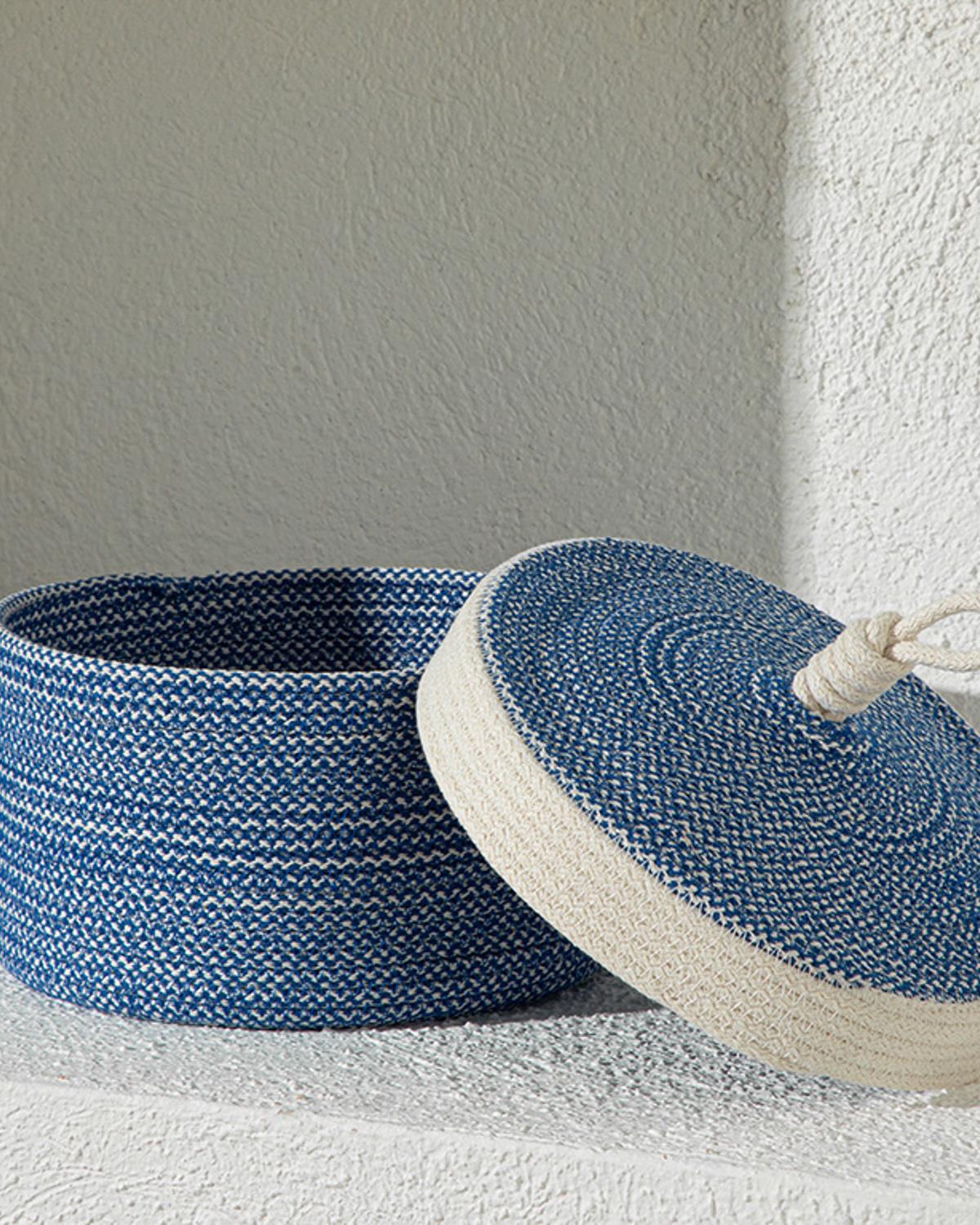 Knitting Storage Box 22x12 cm Blue-White