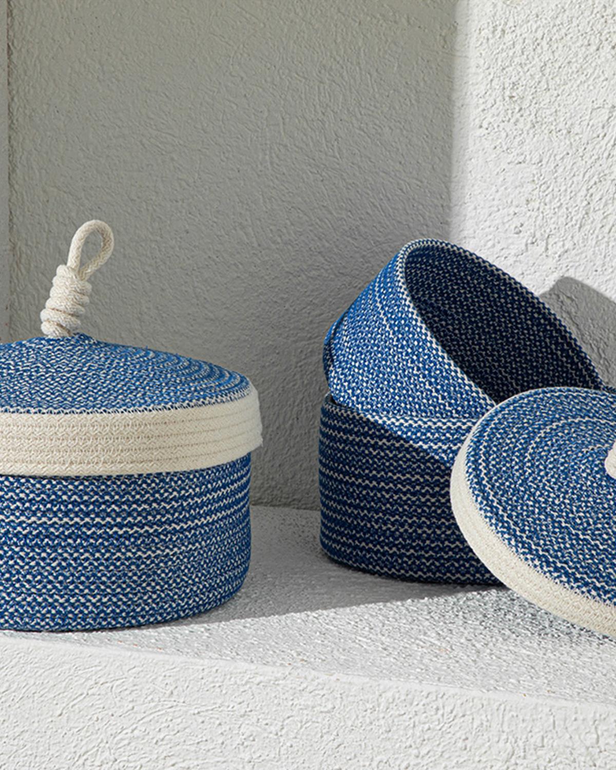 Knitting Storage Box 22x12 cm Blue-White