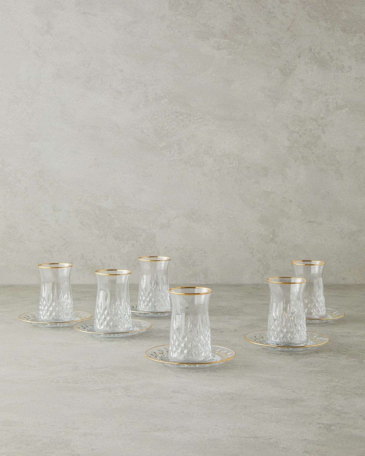 Aura Glass 12 Parça 6 Kişilik Tea Set 170 ml Gold