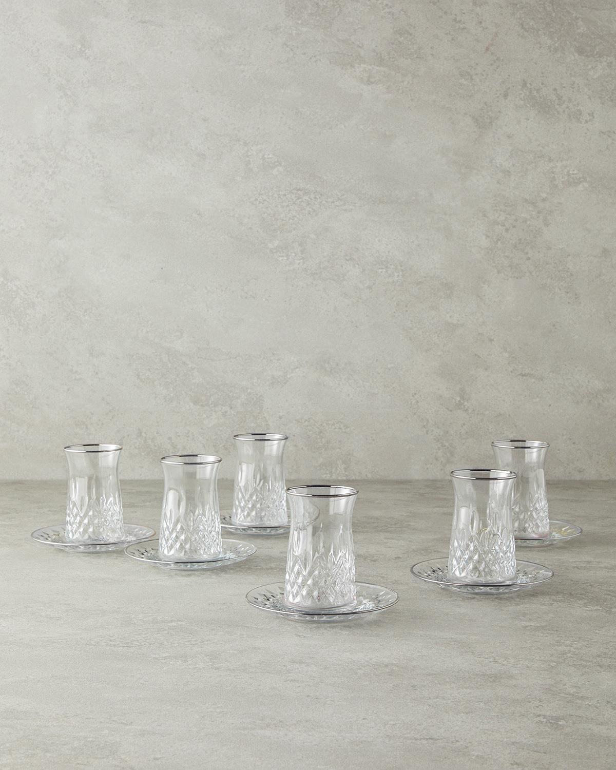 Aura Glass 12 Parça 6 Kişilik Tea Set 170 ml Silver.