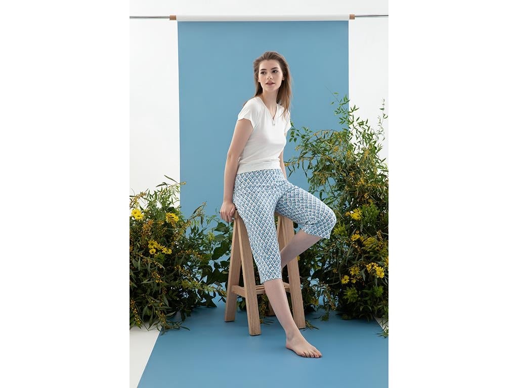 Blue Blanc Viscose Women Pajama Set L Blue
