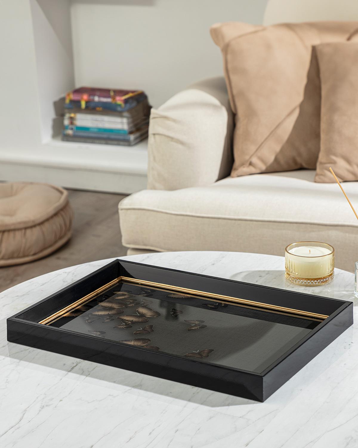 Butterfly Goldie Decorative Tray 31x46 cm Black-Gold