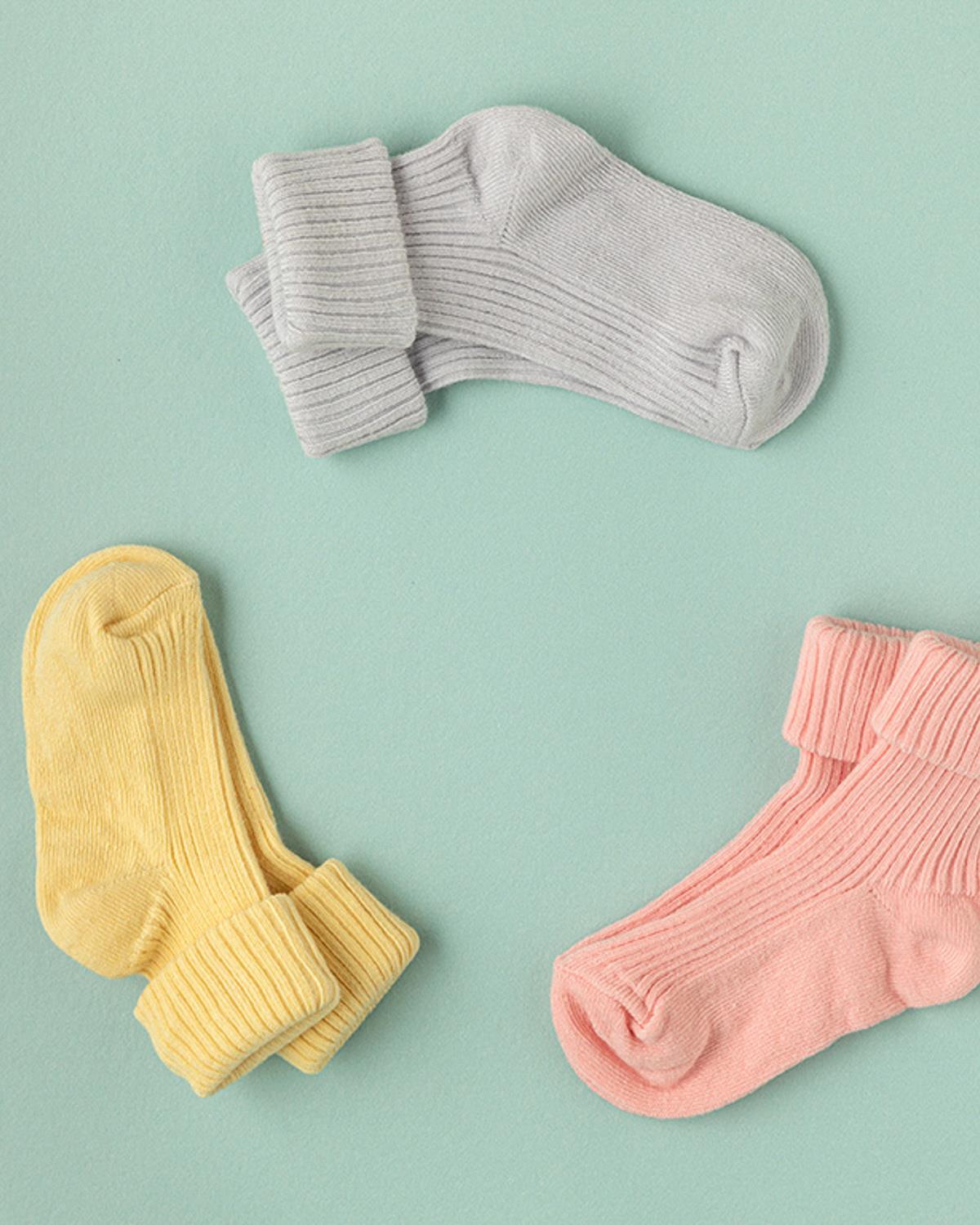 Colorful Baby Socks 6-12 Ay Pink - Yellow - Lilac