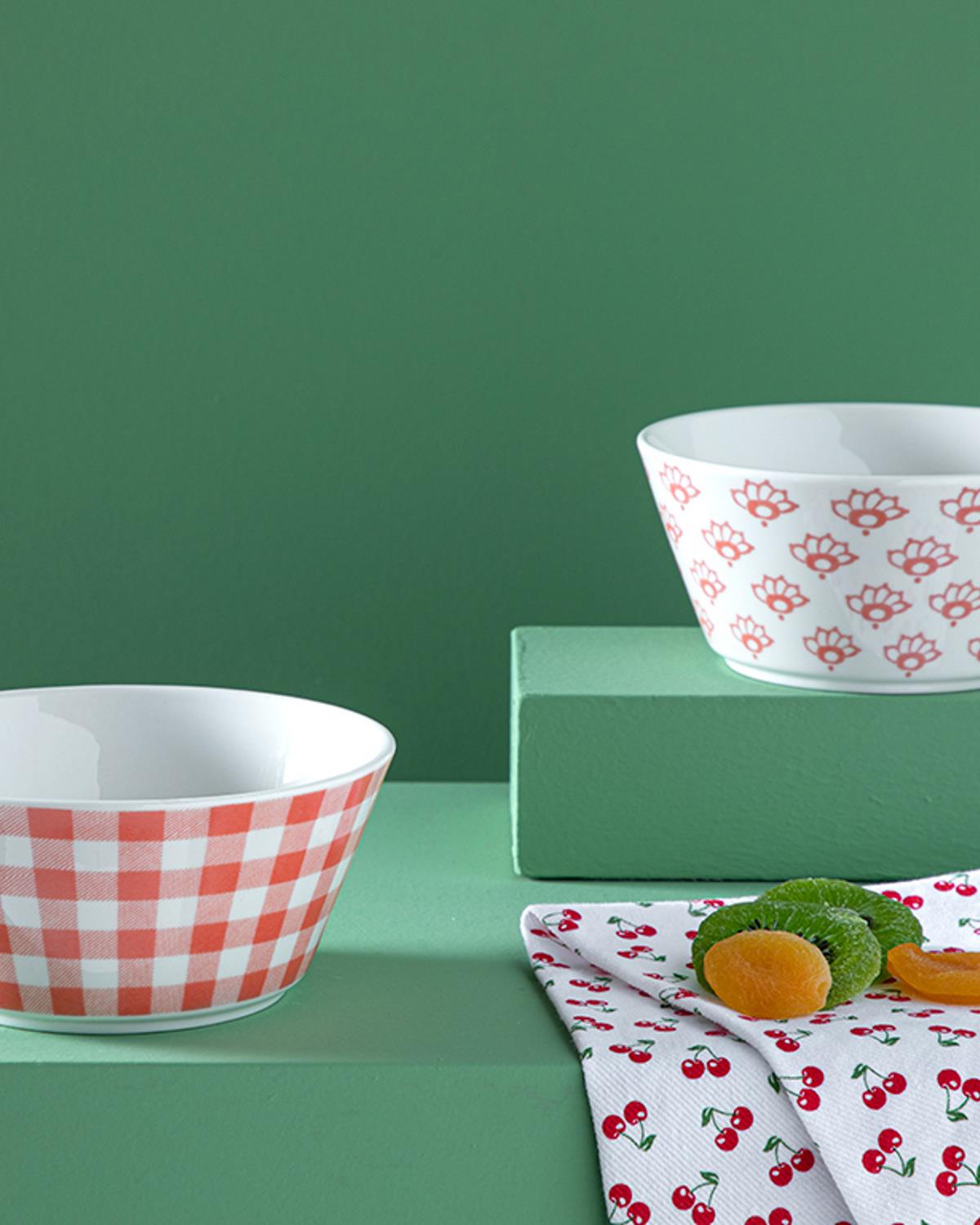Dainty Gingham bone porcelain 2 Set Bowl 14 cm Orange,
