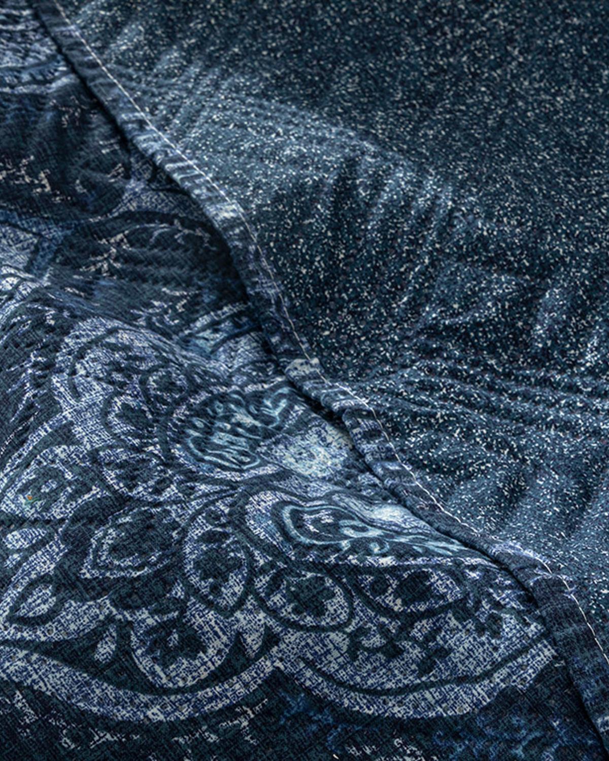 Deep Damask Покривка За Легло Комплект Единичен Размер, Многофункционално, Тъмно Синьо, 160 X 220 Cm