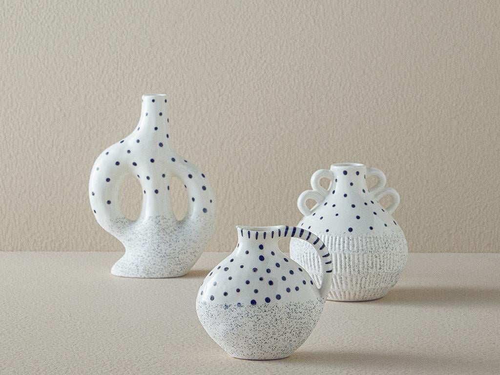 Dotsy Ваза Каменна керамика 13,6x4,2x11 см Бял