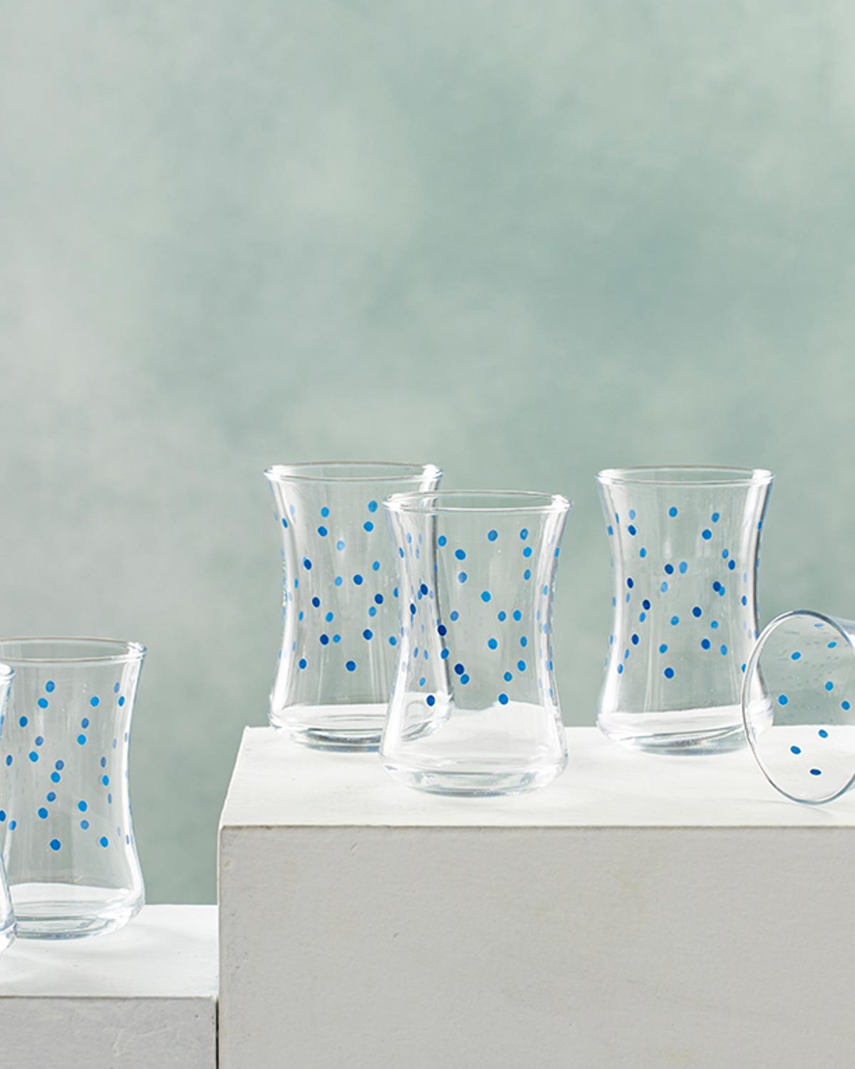 Dotsy Glass 6 Set Tea Glass 155 ml Dark Blue