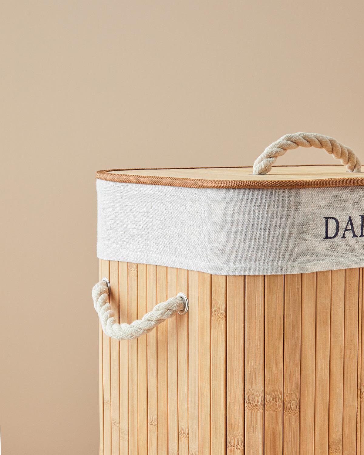 Fancy Bamboo Foldable with 2 Sections Laundry Basket 40x30x60 cm Beige