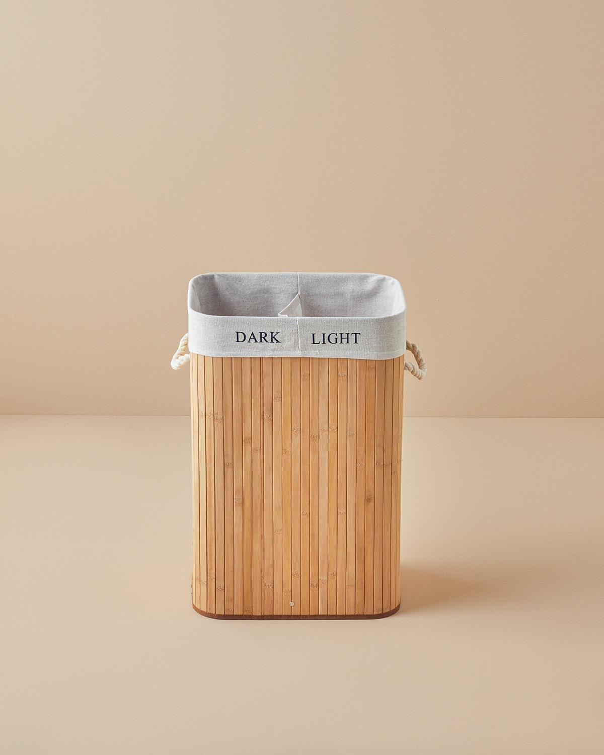 Fancy Bamboo Foldable with 2 Sections Laundry Basket 40x30x60 cm Beige