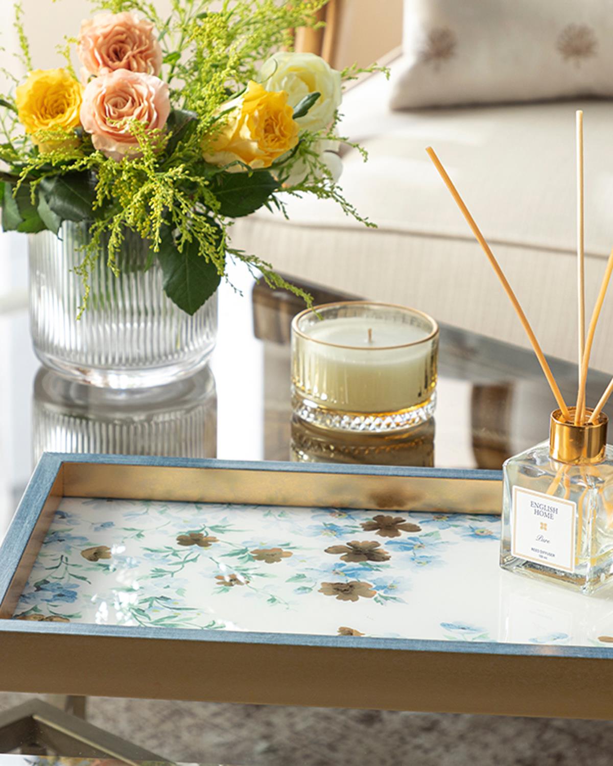 Floret Glass Decorative Tray 22x37 cm Blue