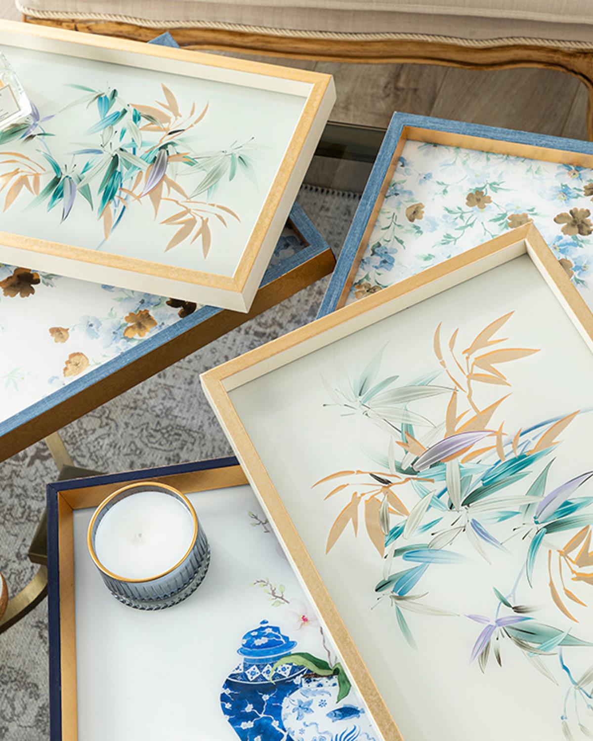 Floret Glass Decorative Tray 22x37 cm Blue