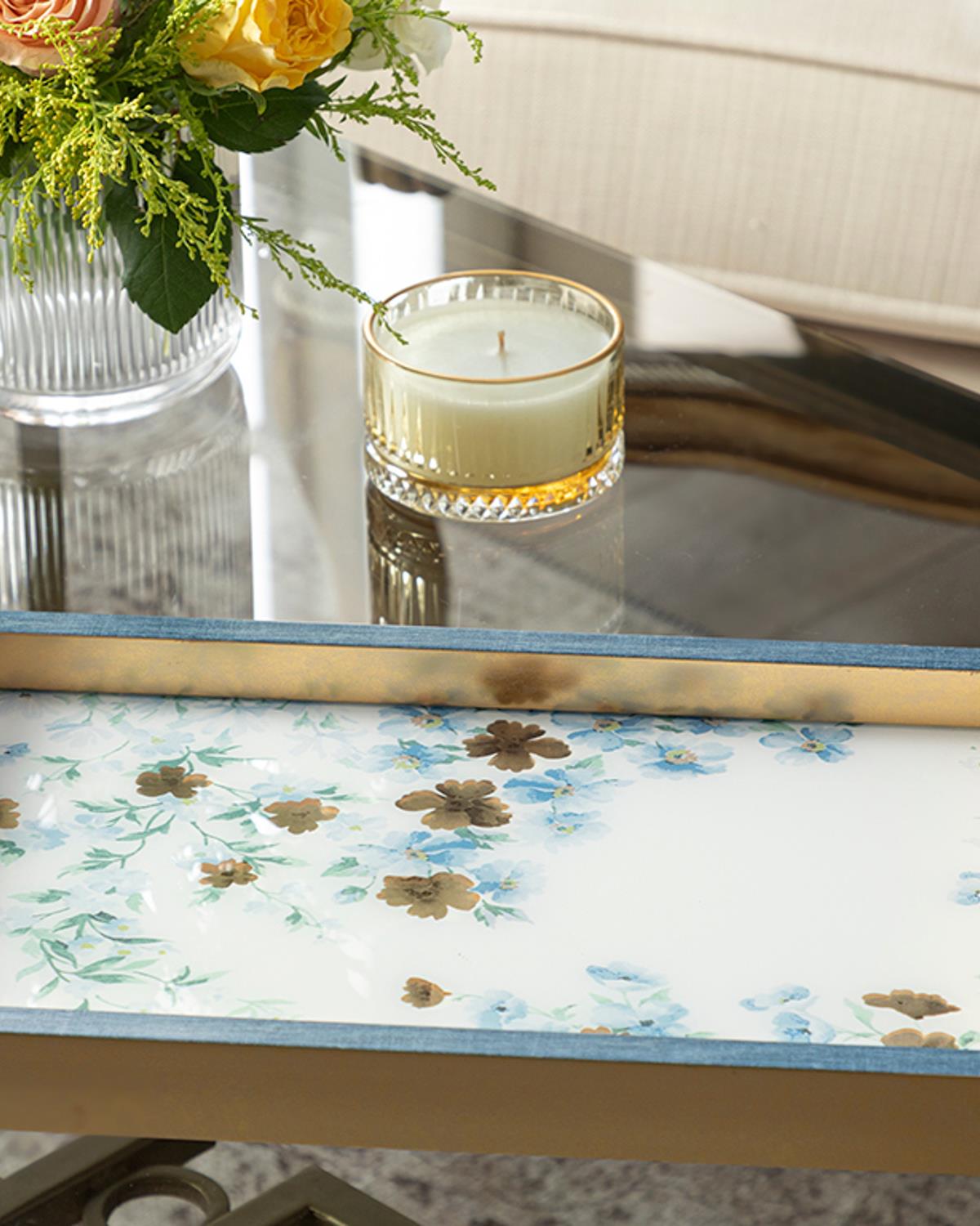 Floret Glass Decorative Tray 22x37 cm Blue