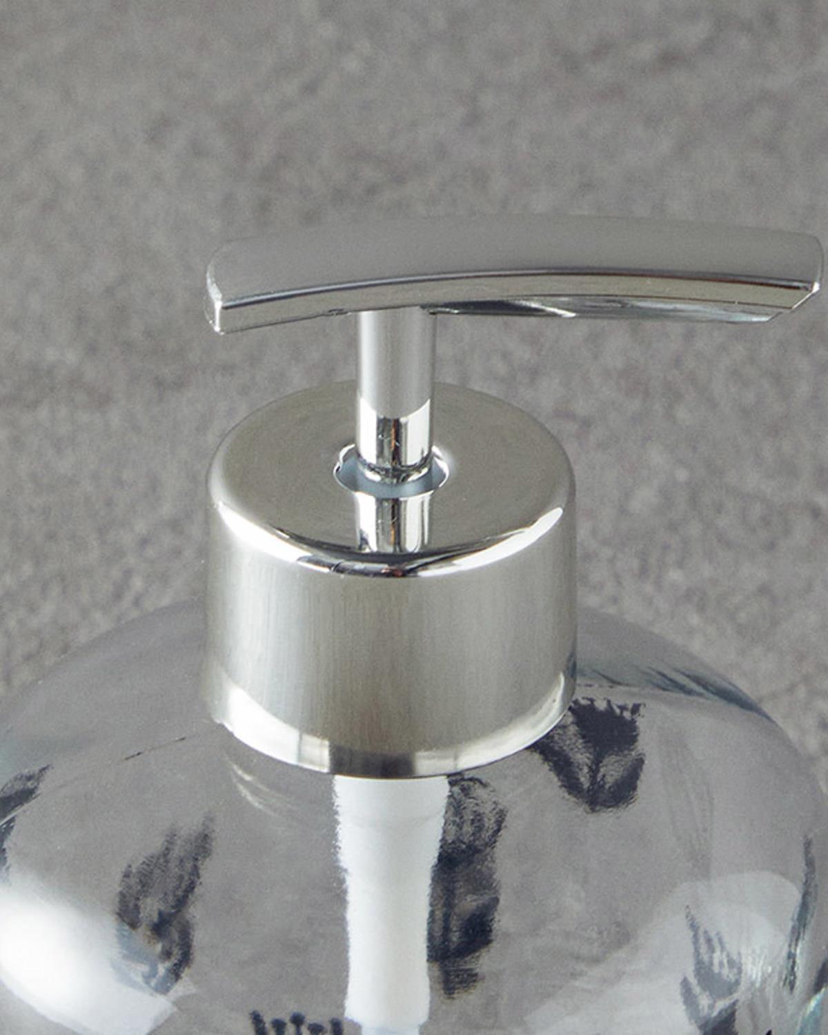 Flower Dots Glass Liquid Soap Dispense 8x14 cm Silver.