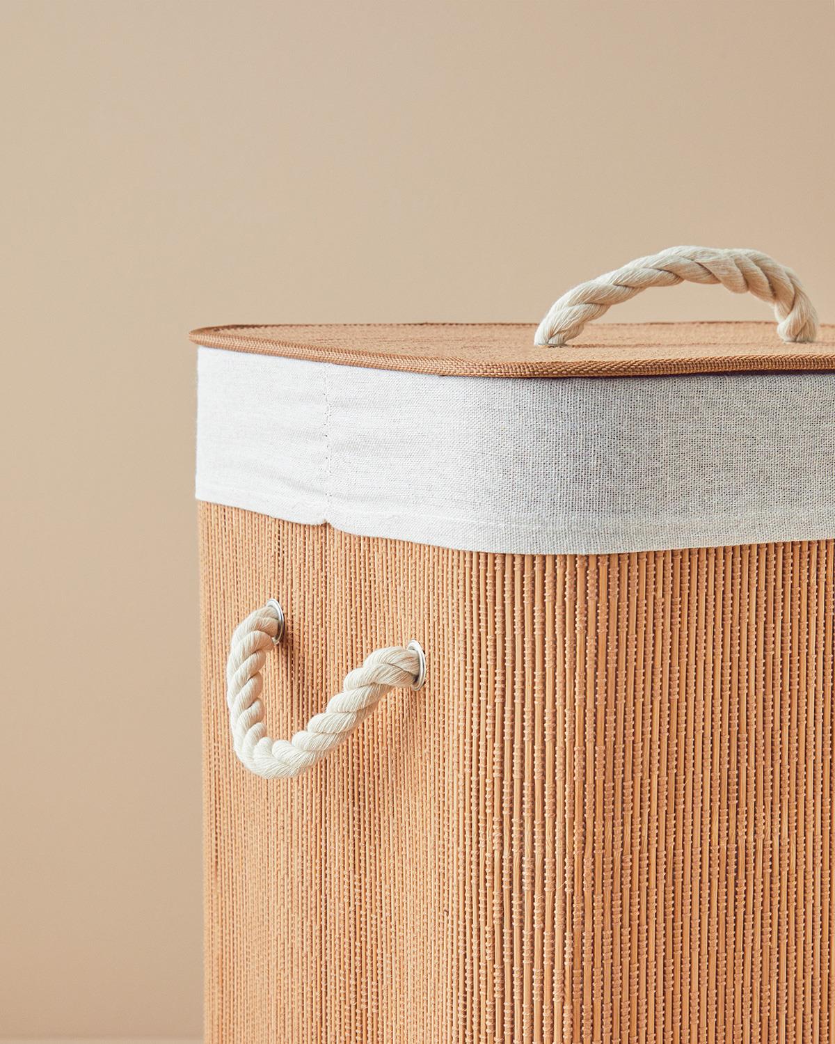 Gina Bamboo Laundry Basket 35x35x60 cm Light Brown.