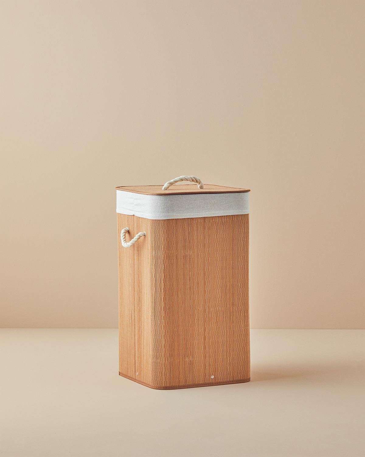 Gina Bamboo Laundry Basket 35x35x60 cm Light Brown.