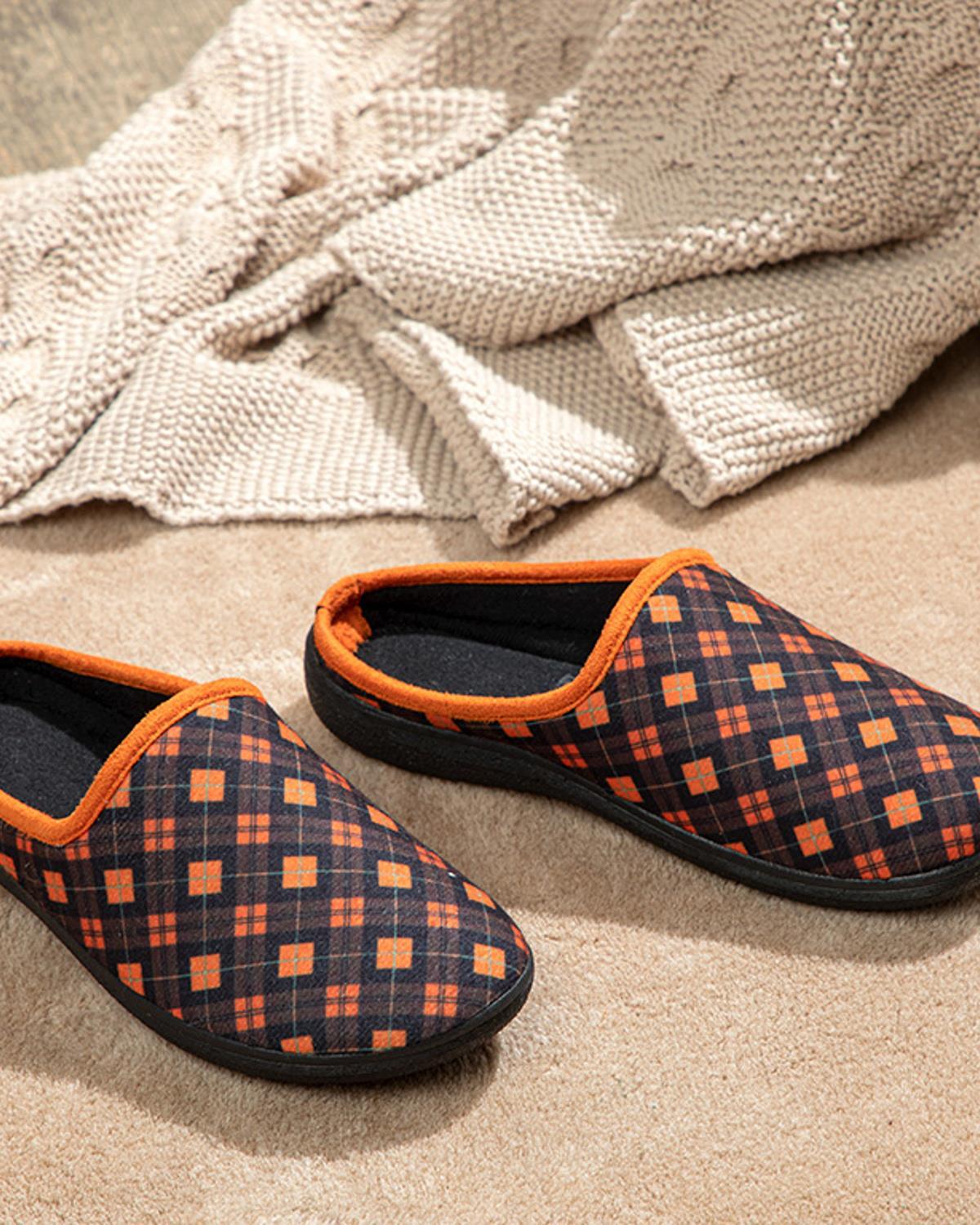 Glam Check Women Home Slippers 36 Orange,