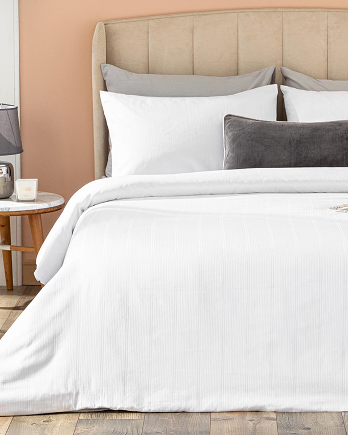 Listra Jacquard Striped Cotton Satin Double Person Duvet Cover Set 200x220 cm White