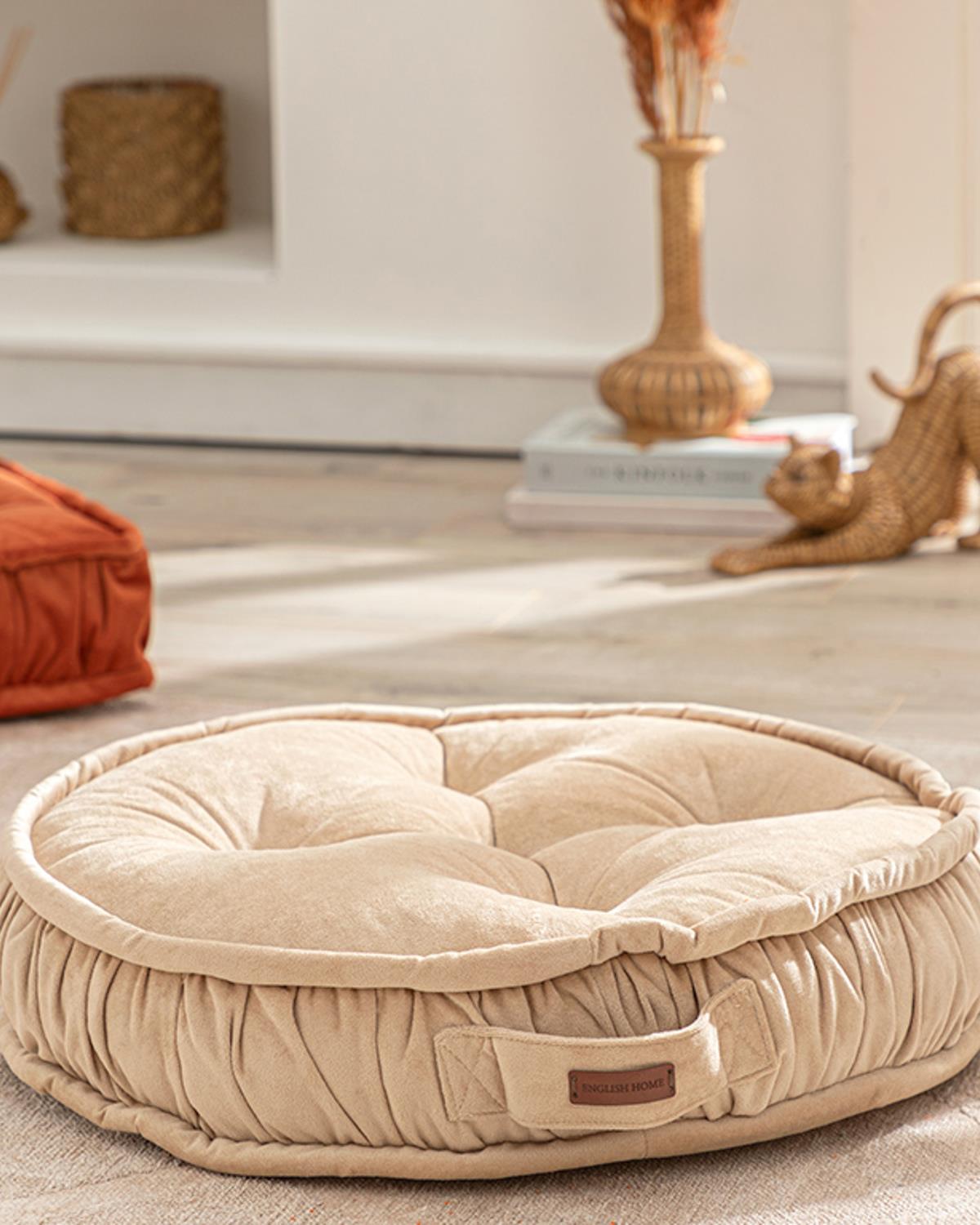Malta Round Velvet Decorative Pillow 60 cm Light Brown.