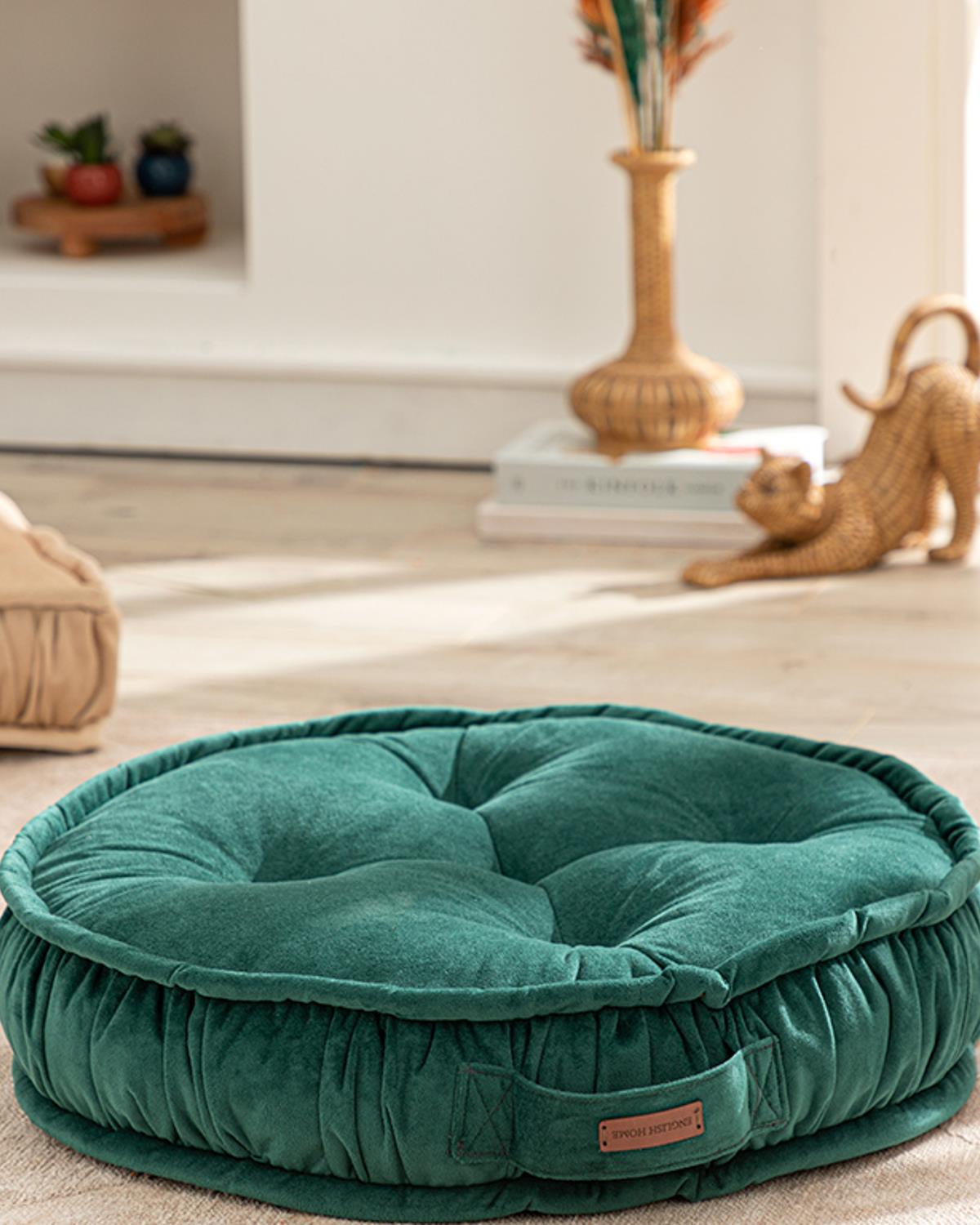 Malta Round Velvet Decorative Pillow 60 cm Petrol Green