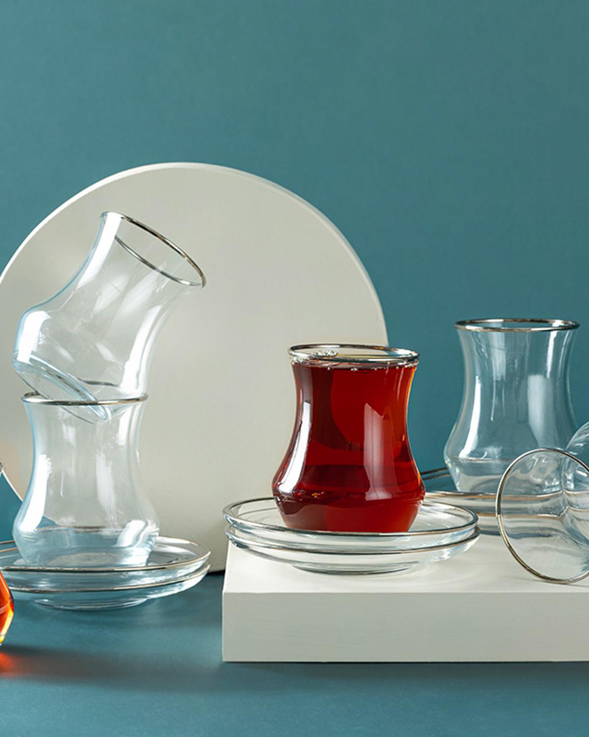 Oslo Glass 6 Set Tea Set 170 ml Silver.