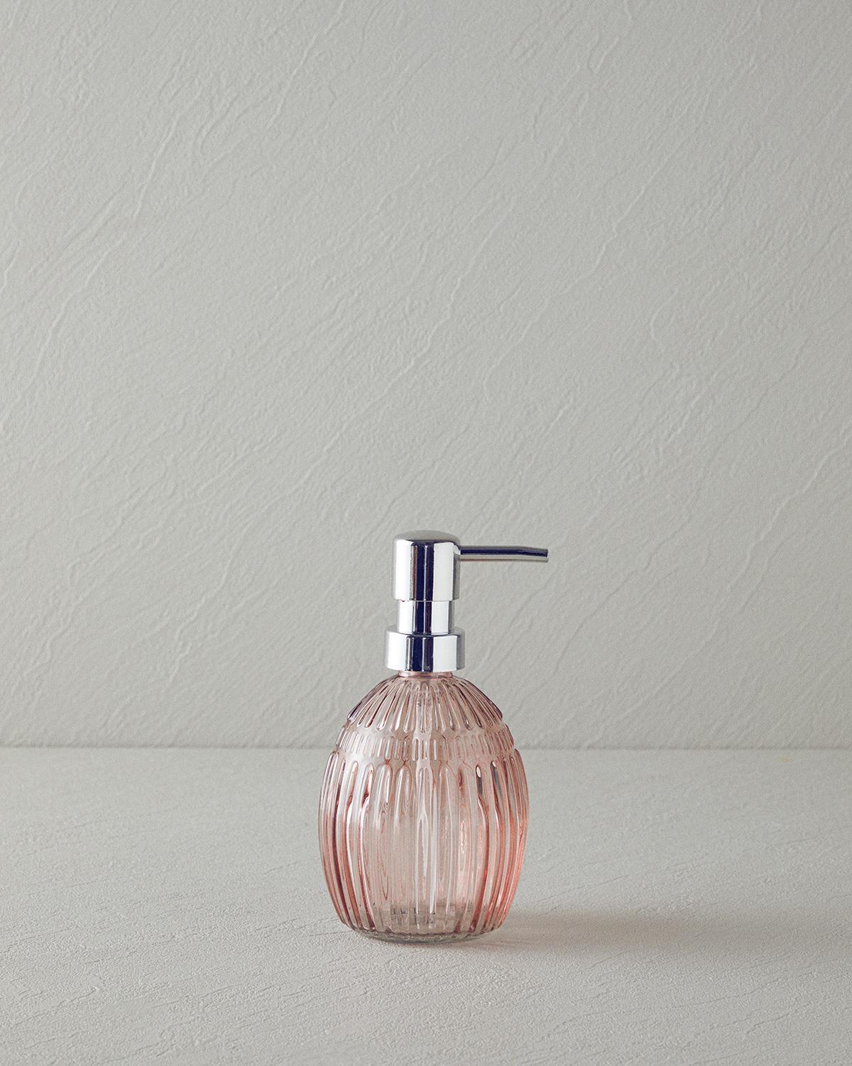 Pavia Glass Bathroom Soap Dispenser 9x9x16 cm Pınk