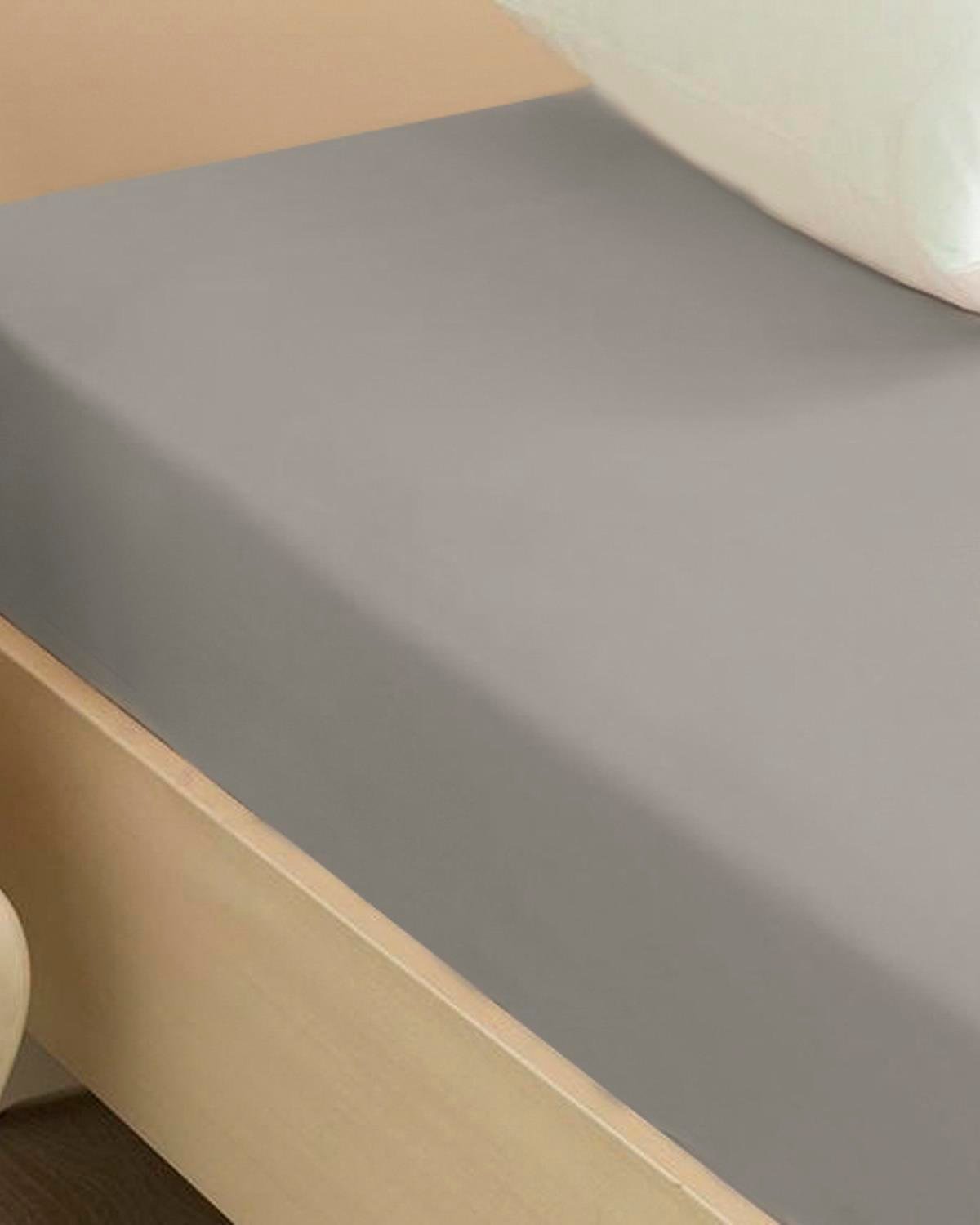 Plain Cottony For One Person Fitted Sheet 100x200 cm Pebble