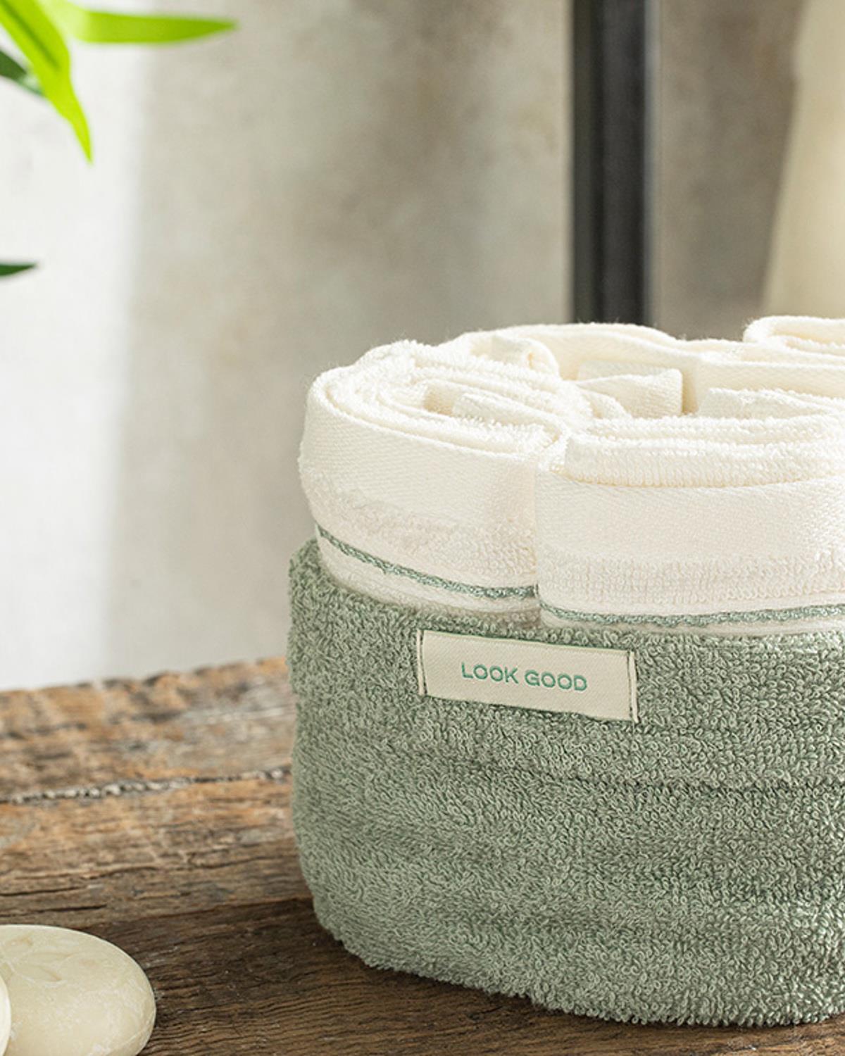 Quadro Cottony 4 Set Towel Set 30x40 cm Sea Green - Ecru
