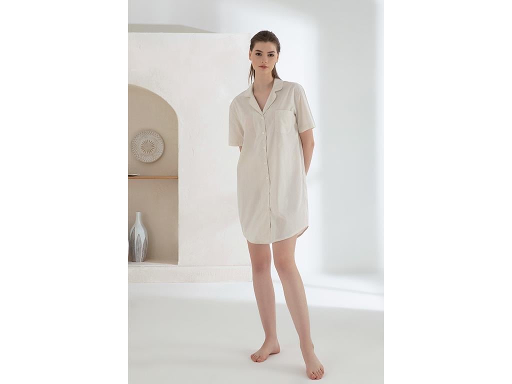 Shine Cotton Women Night Robe L Ecru
