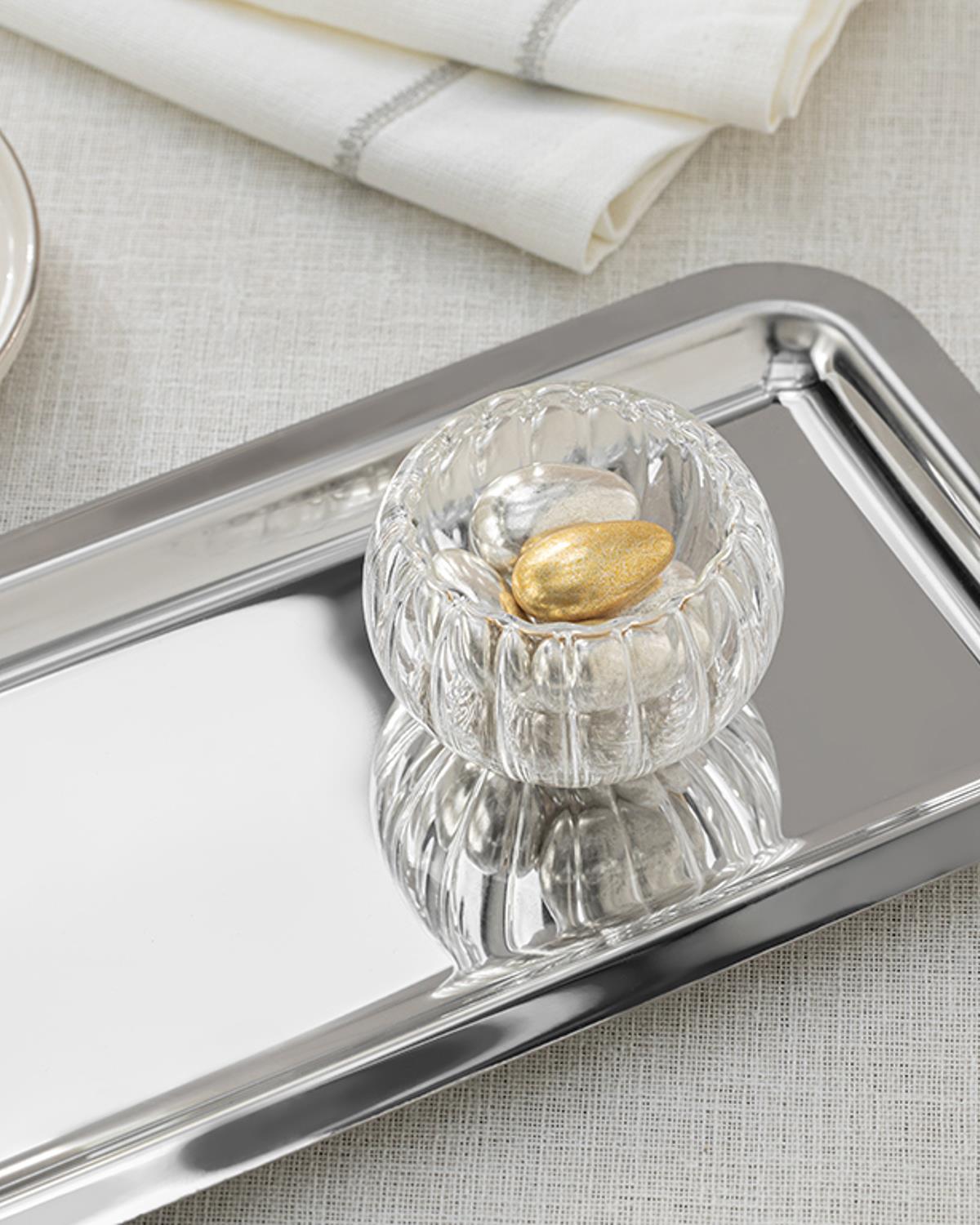 Shiny Metal Baton Tray 32x13 cm Silver.