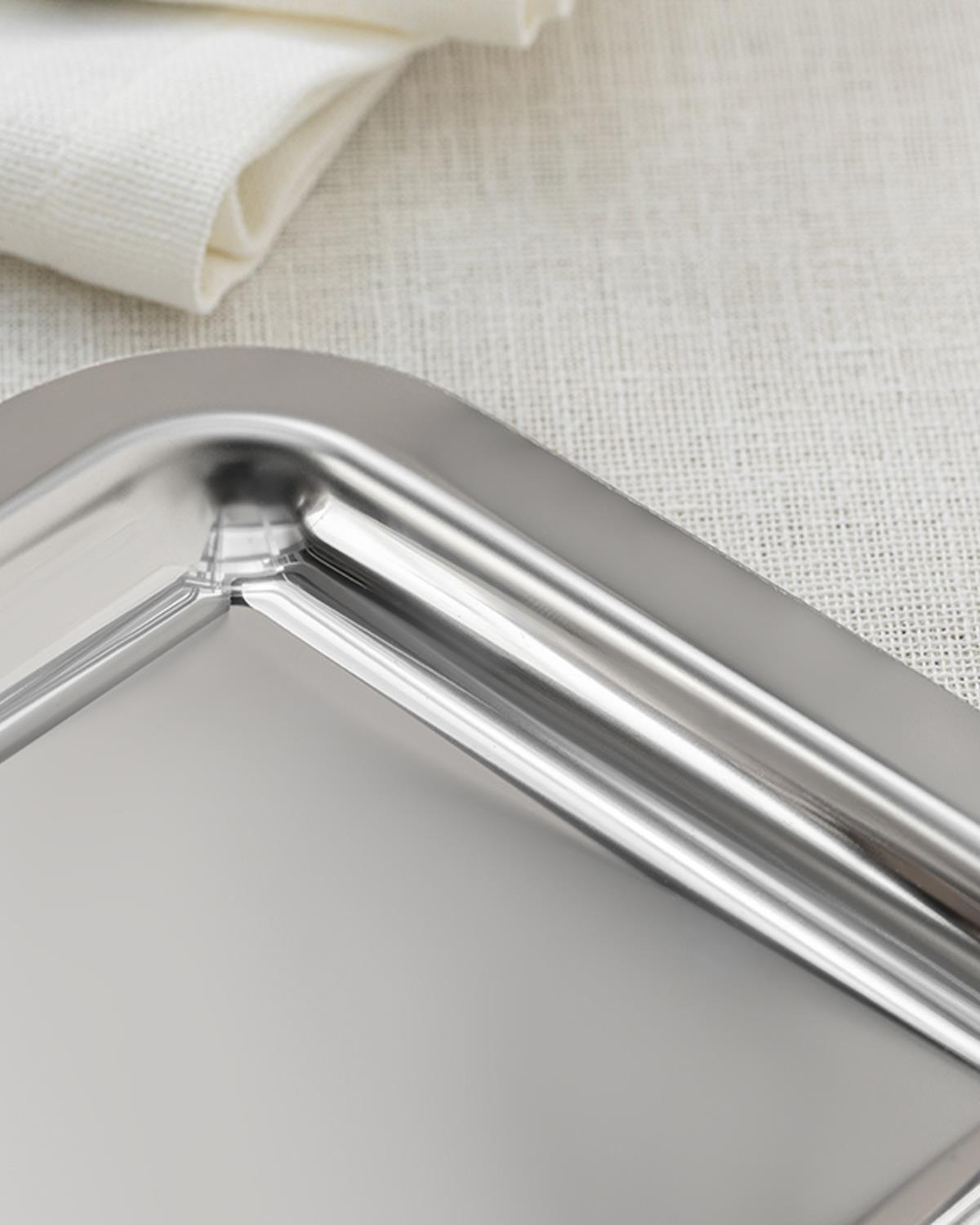 Shiny Metal Baton Tray 32x13 cm Silver.