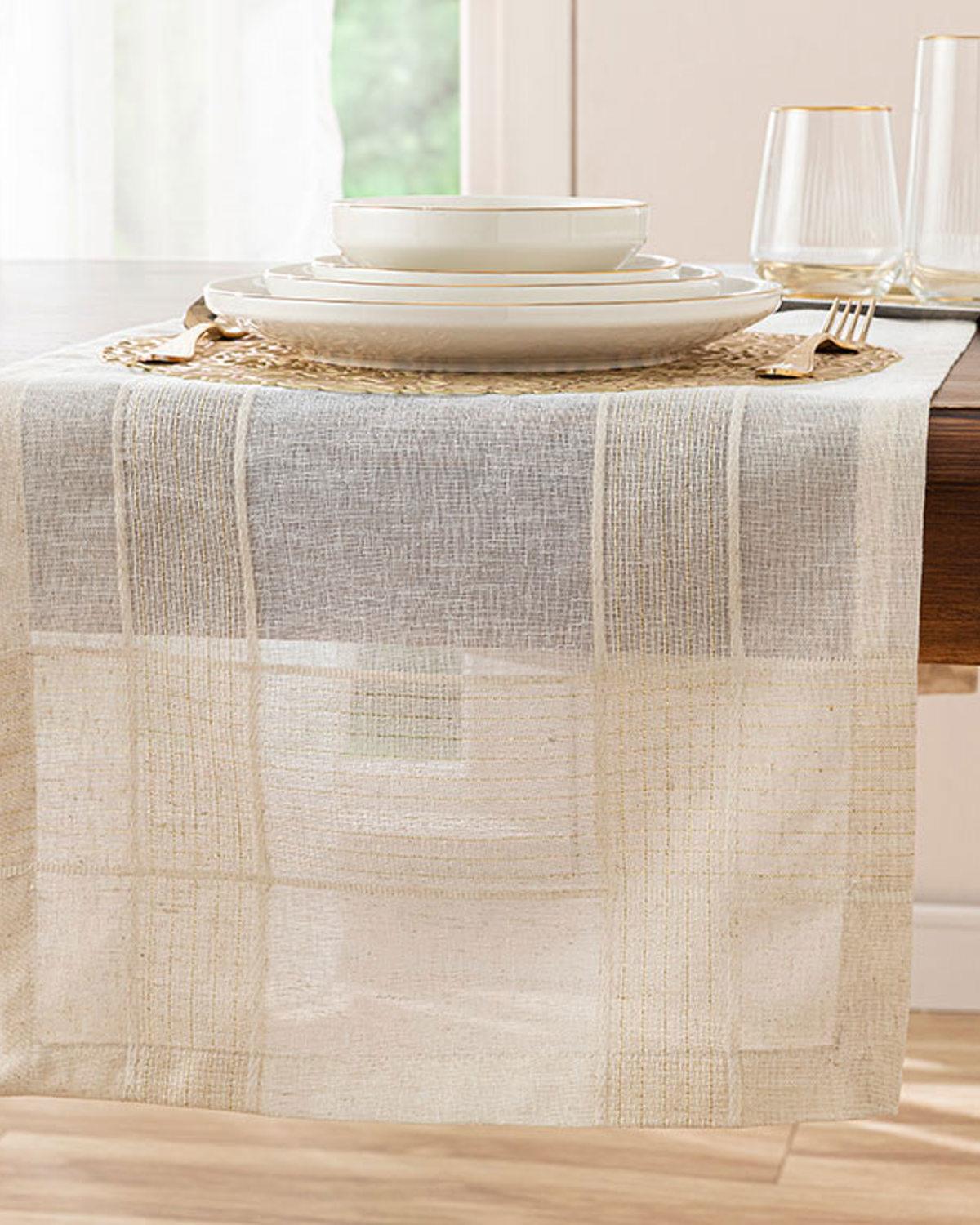 Shiny Linen Ранър Полиестер, Златисто, 40 X 150 Cm